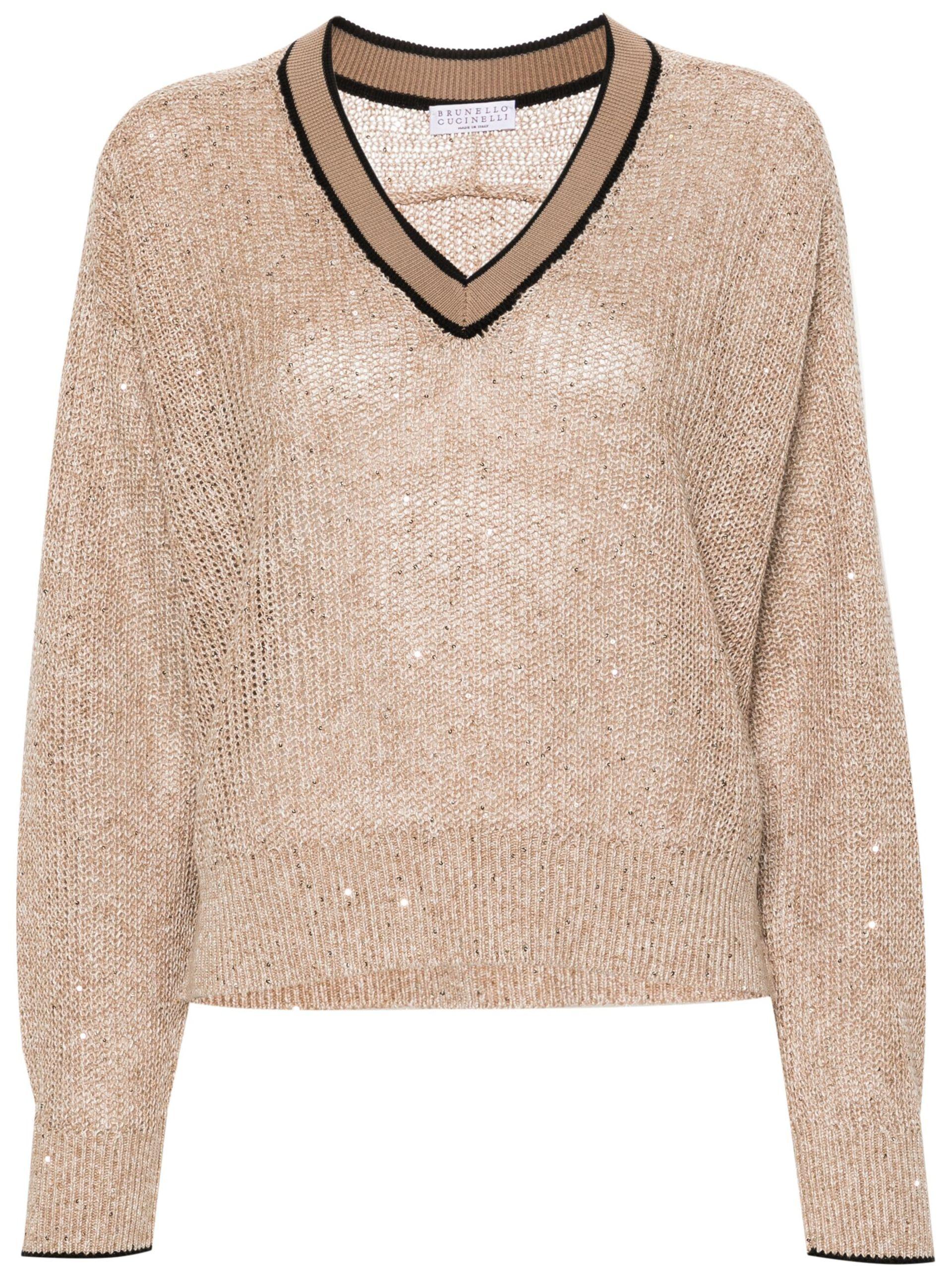 Brunello Cucinelli sequin-embellished cable-knit sweater - Neutrals