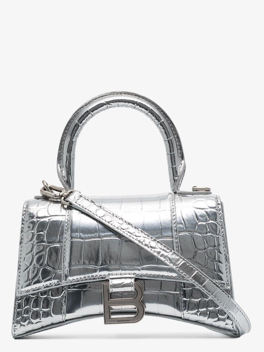 baseball afstand oversvømmelse Balenciaga Silver Hourglass Xs Mock Croc Top Handle Bag in Gray | Lyst