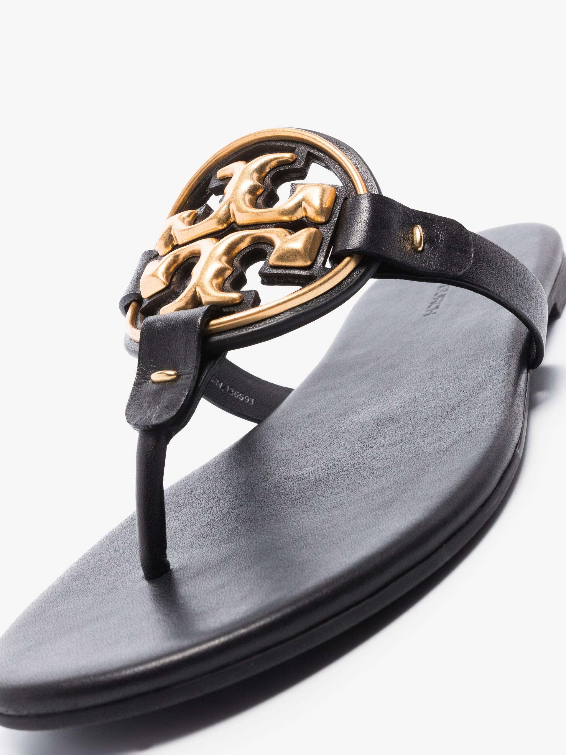 Tory Burch Miller Metal Double T Soft Sandals in Black | Lyst