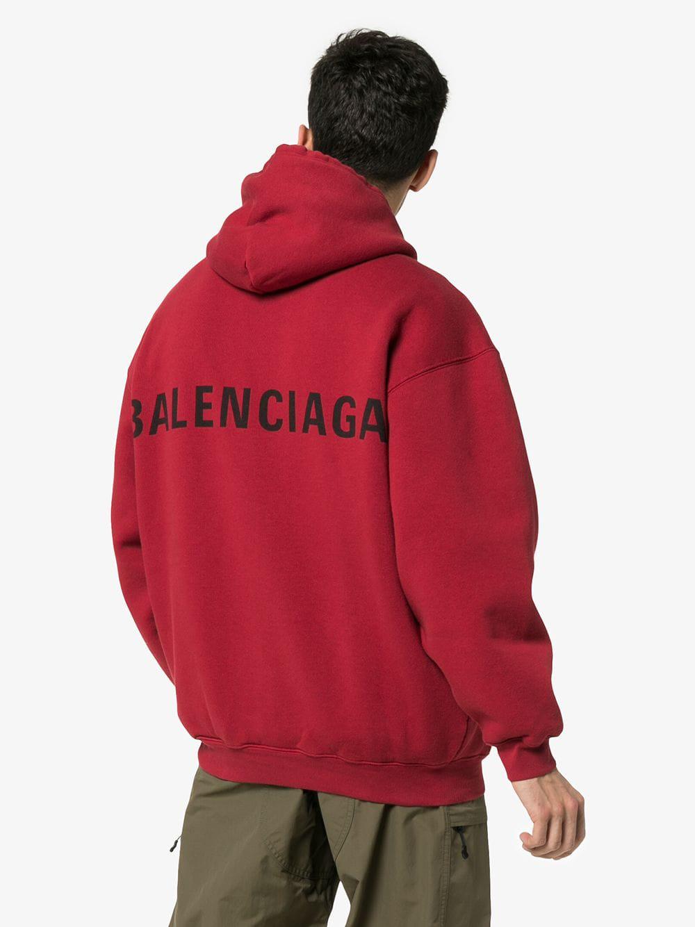 Balenciaga Cotton Oversized Large Logo Hoodie in Red for Men - Lyst