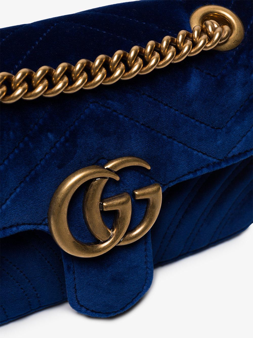 Gucci Mini Gg Marmont Velvet Shoulder Bag in Blue - Lyst