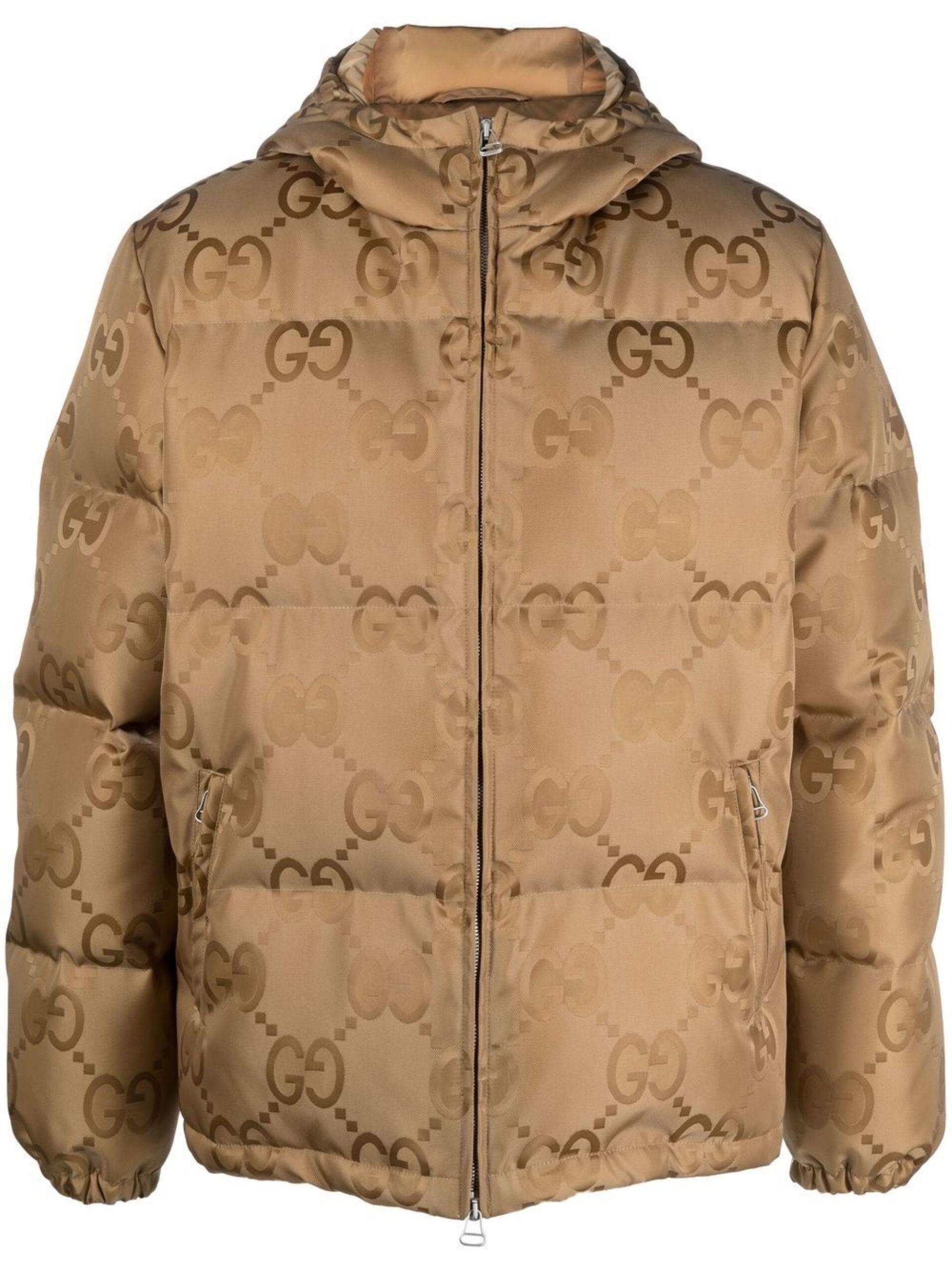 Gucci Jumbo Canvas Down Jacket in Brown for Men | Lyst