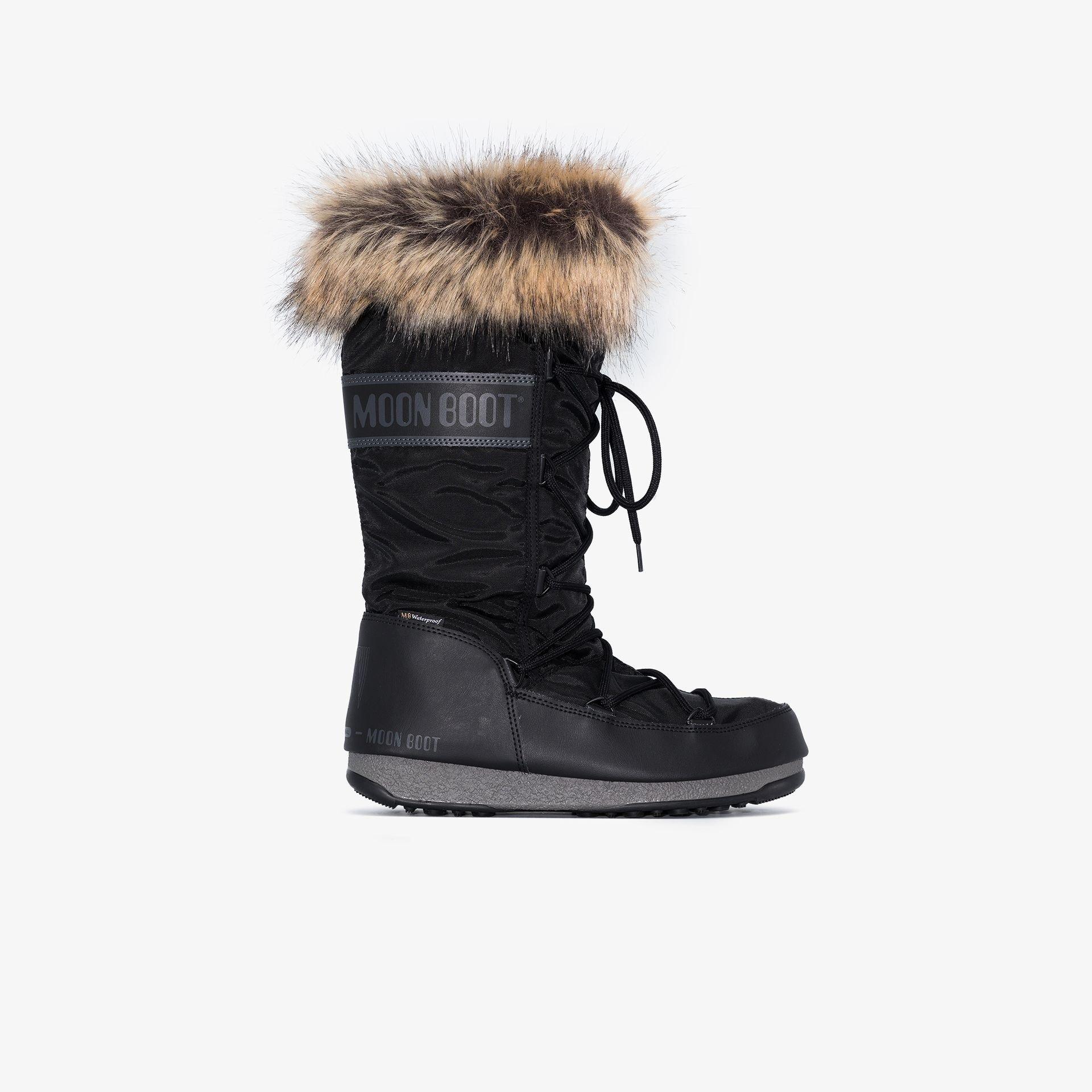 Moon Boot Black Monaco Faux Fur Snow Boots | Lyst