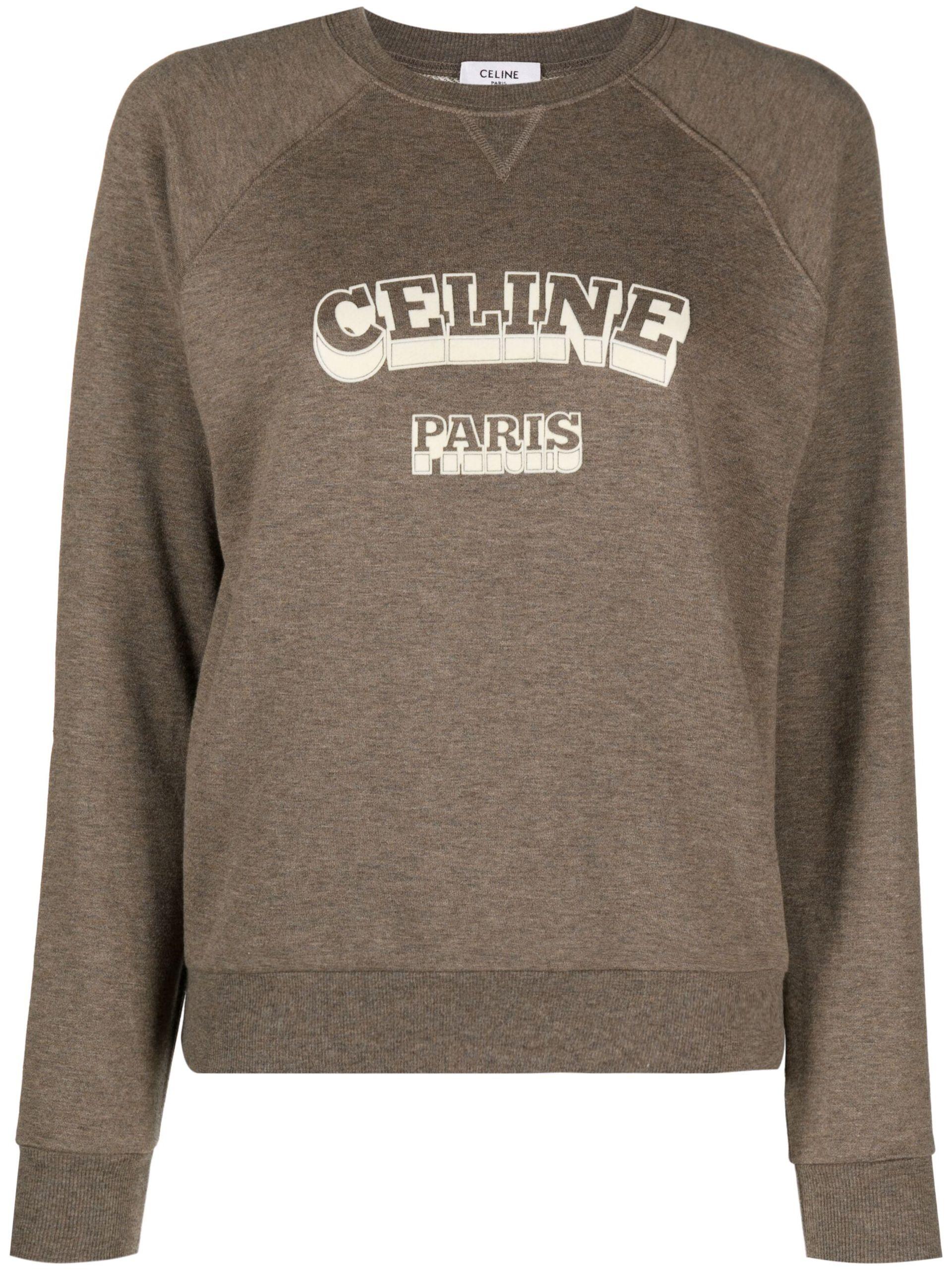 Celine Flocked Logo Sweatshirt in Brown | Lyst