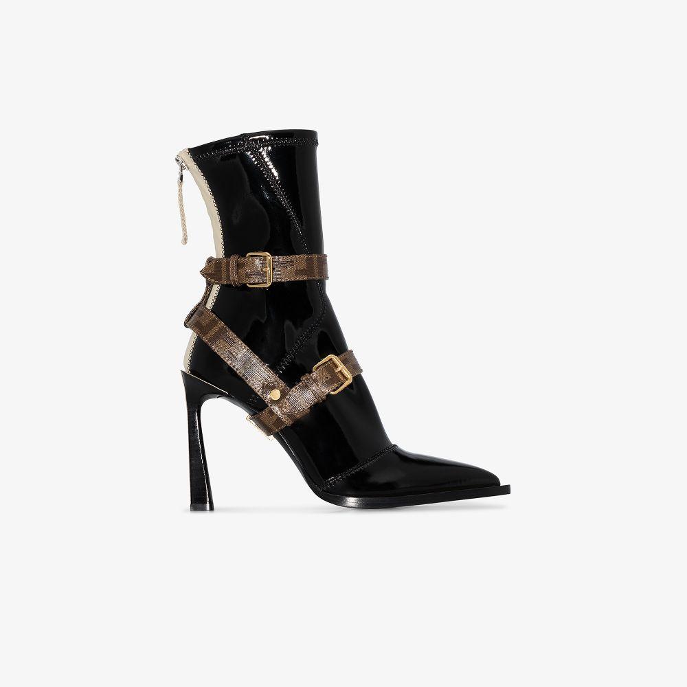 Fendi 105mm Buckled Faux Patent-leather Ankle Boots in Black | Lyst