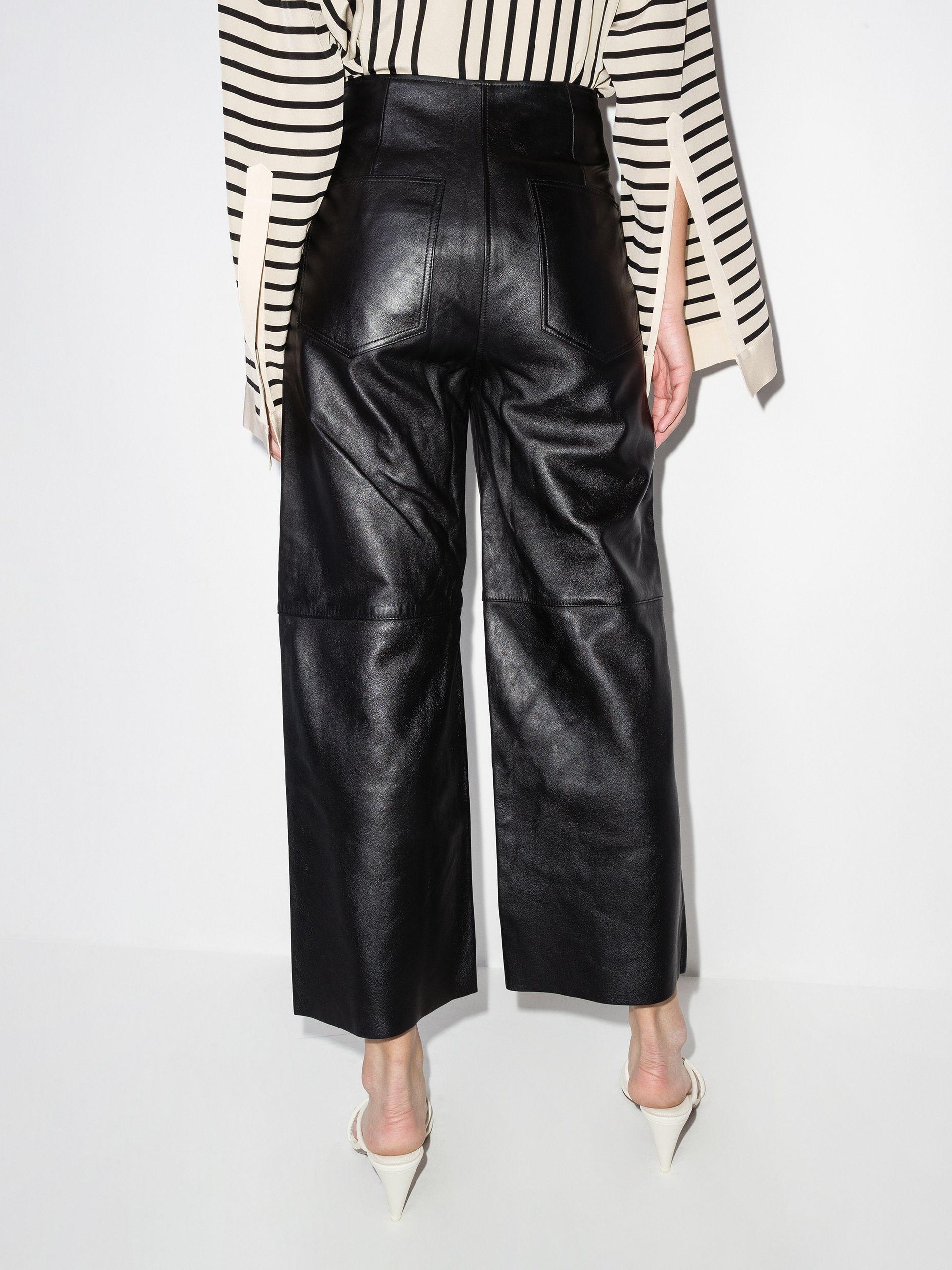 Cropped Wide Leg Leather Trousers 