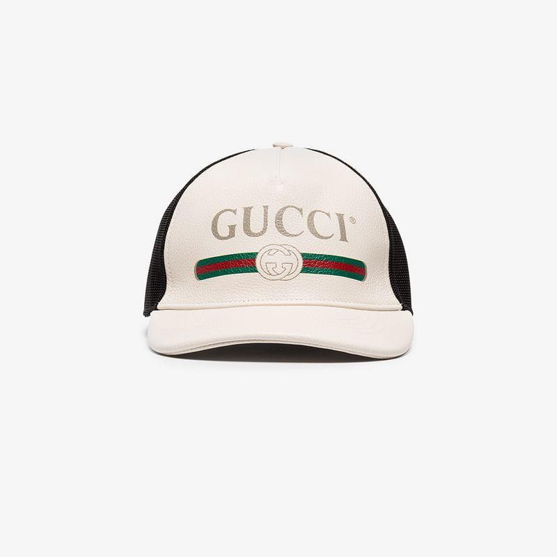 gucci print leather baseball hat
