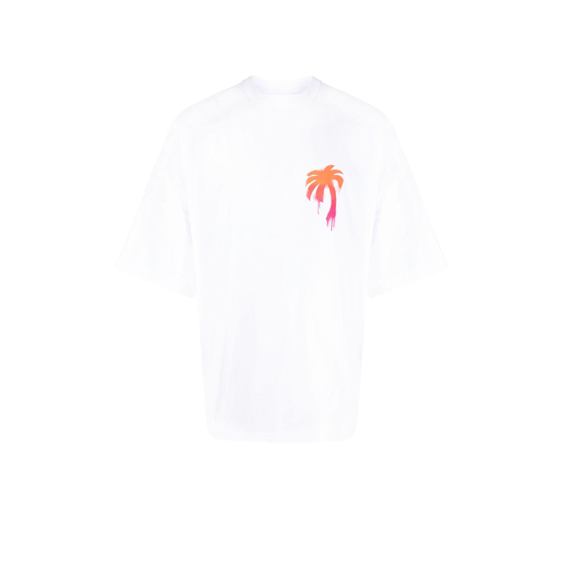 Mens Clothing T-shirts Short sleeve t-shirts Palm Angels Cotton Spray-effect Logo-print T-shirt in White for Men 