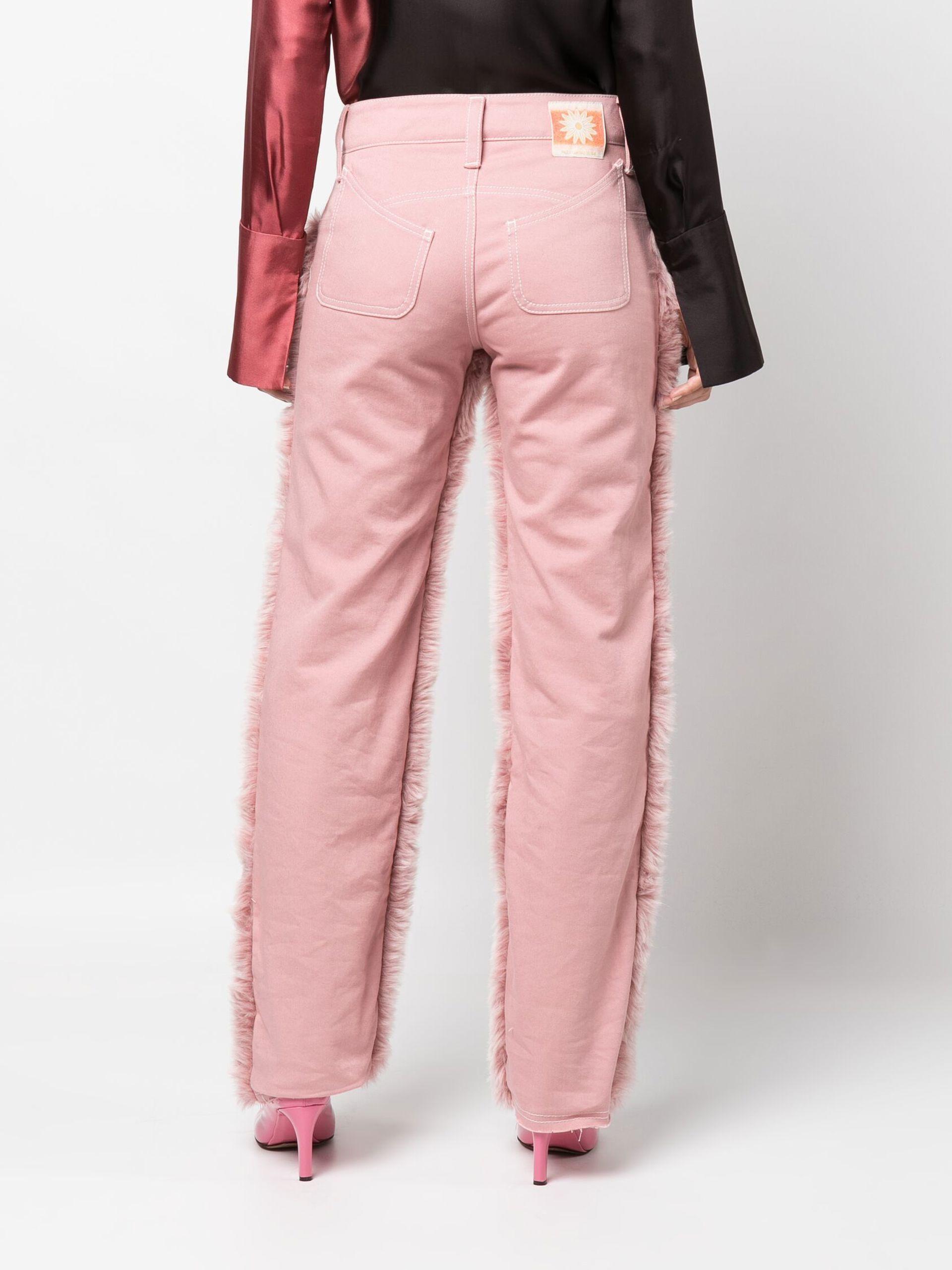 PAULA CANOVAS DEL VAS Faux Fur Denim Jeans in Pink | Lyst