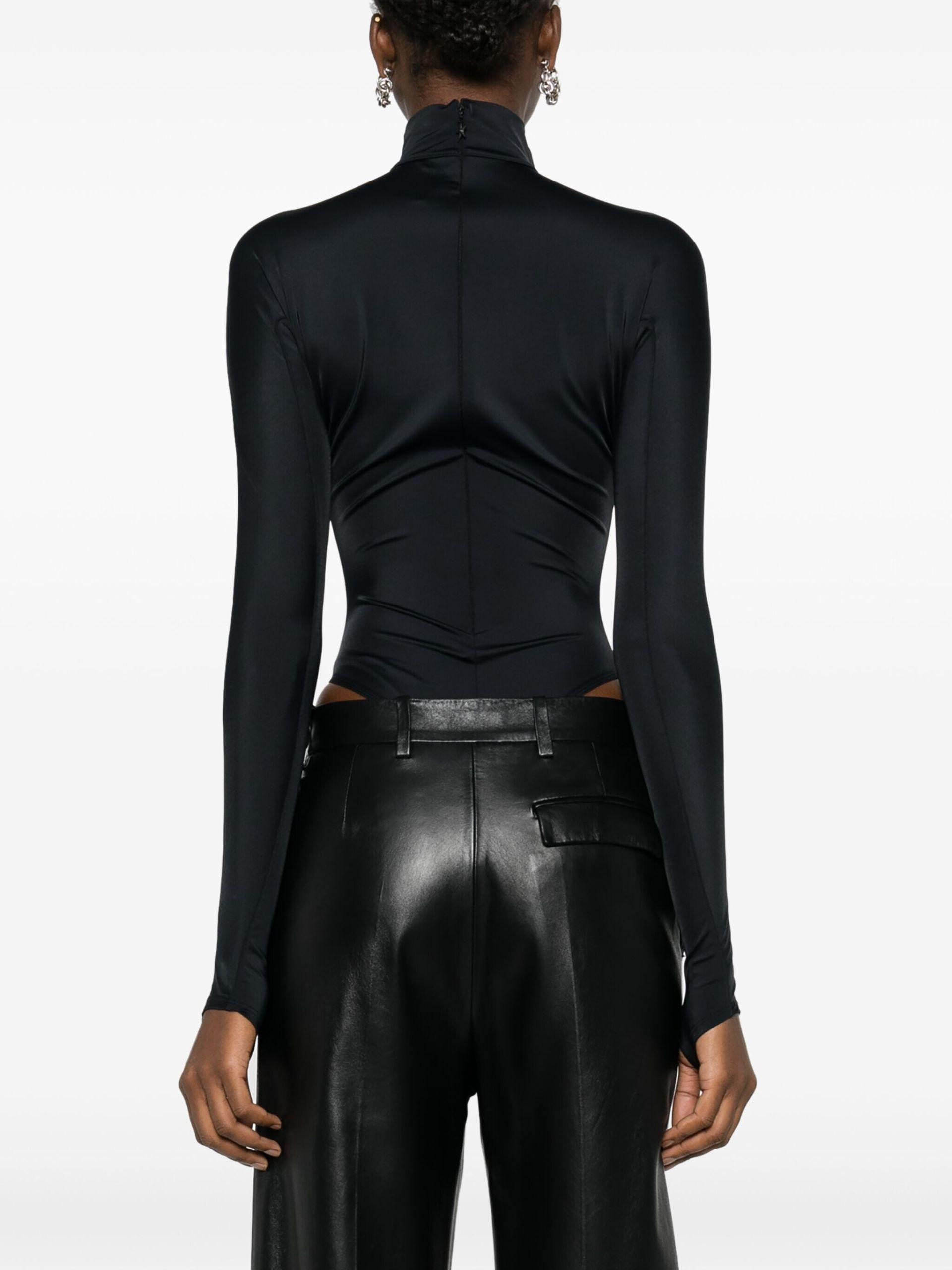 Black logo-embossed long-sleeve bodysuit - women - MUGLER 