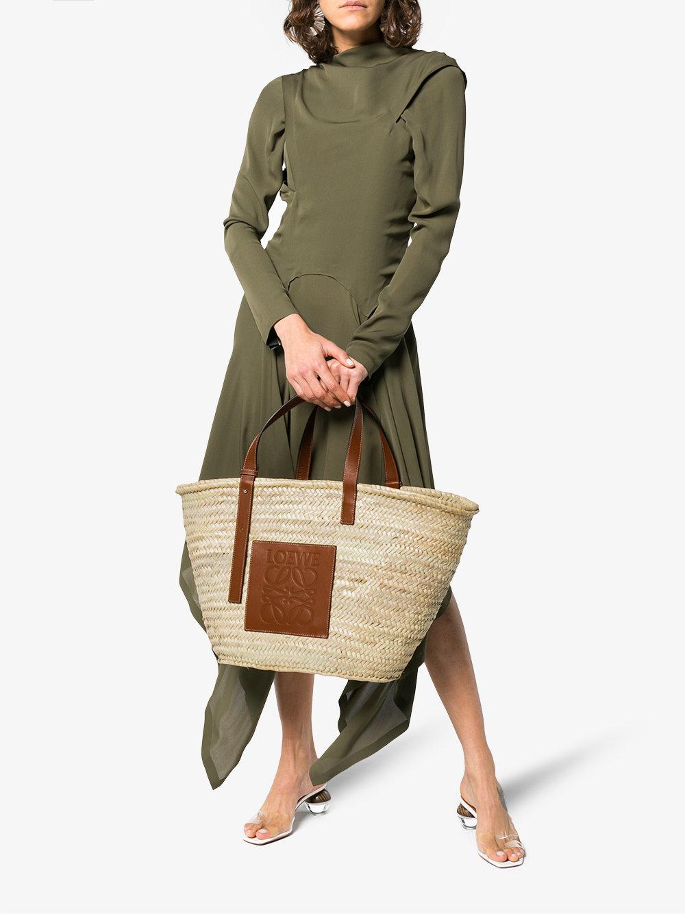 Medium Leather Trimmed Basket Tote in Neutrals - Loewe