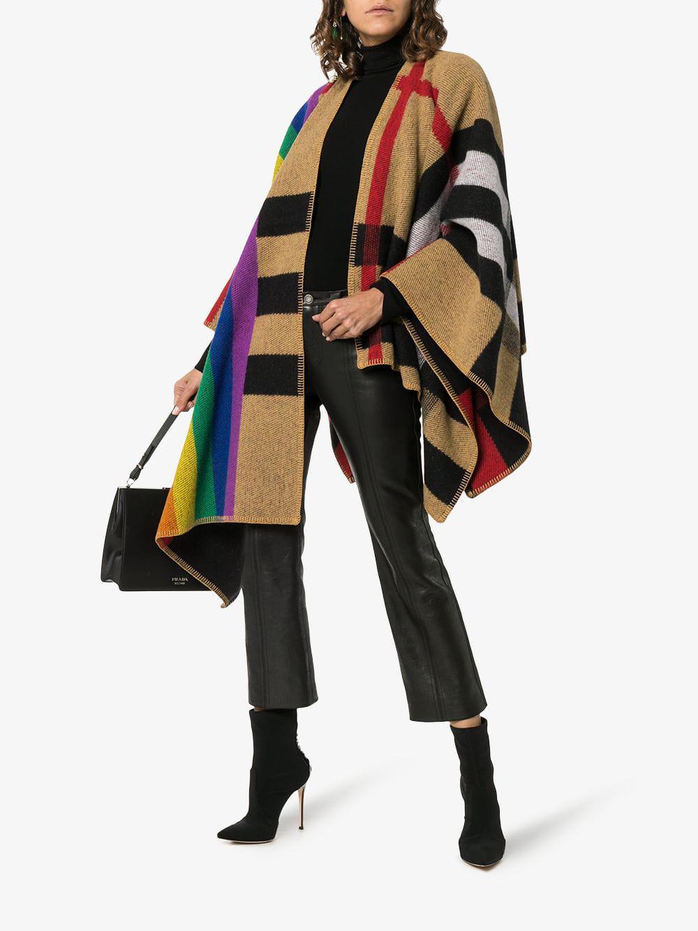 Burberry Cashmere Rainbow Vintage Check Poncho in Brown - Lyst