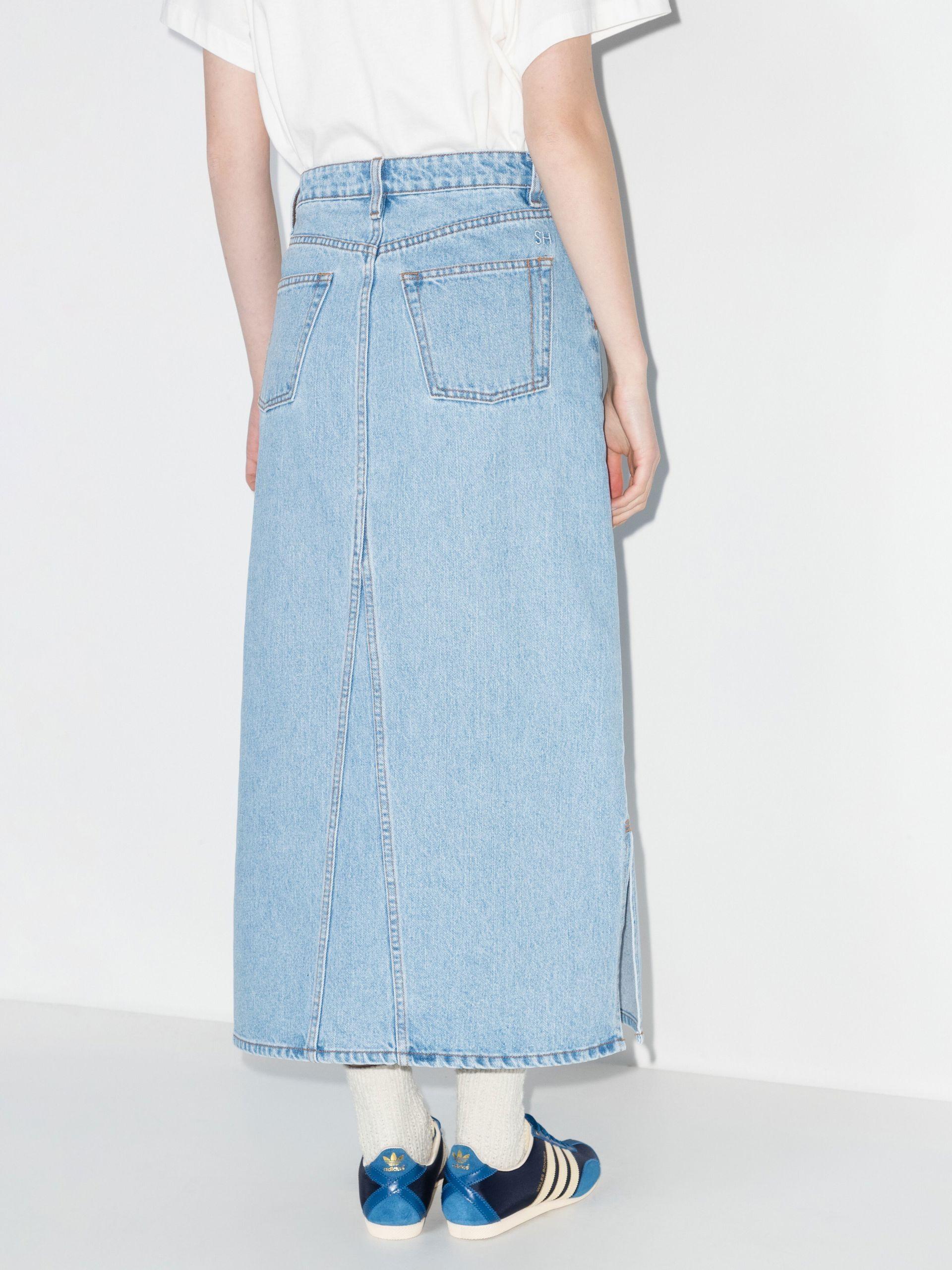 Still Here Panama Denim Midi Skirt in Blue | Lyst