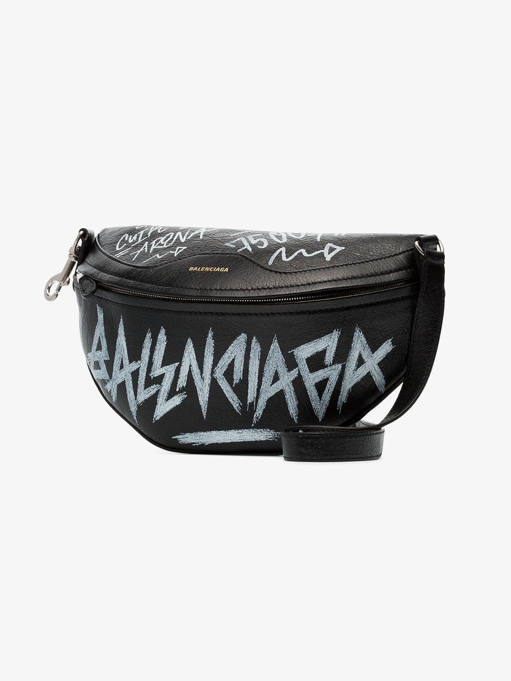 Balenciaga Black And White Souvenir Xs Graffiti Leather Belt Bag | Lyst
