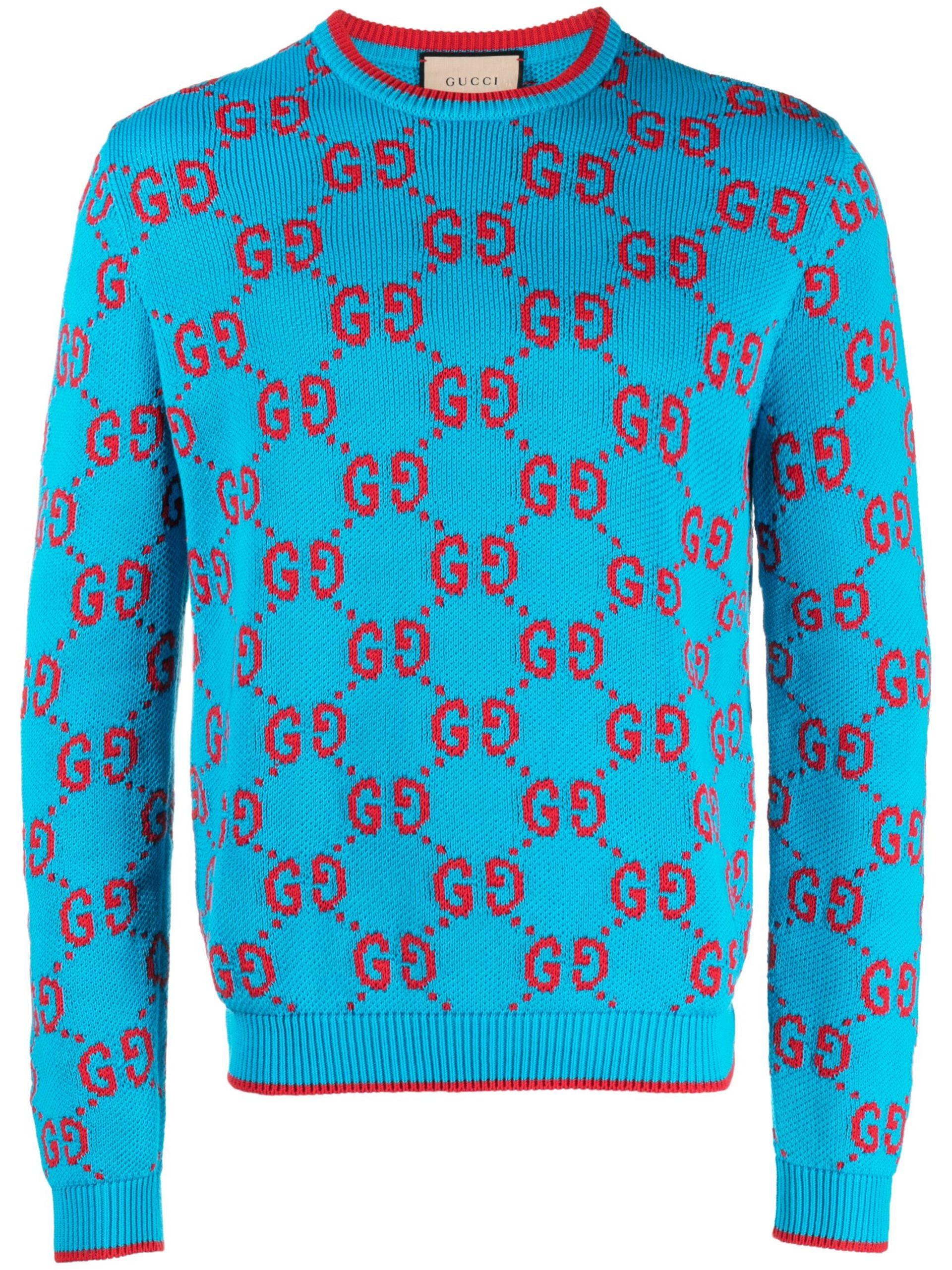 Gucci GG Intarsia-knit Cotton Jumper in Blue for Men | Lyst