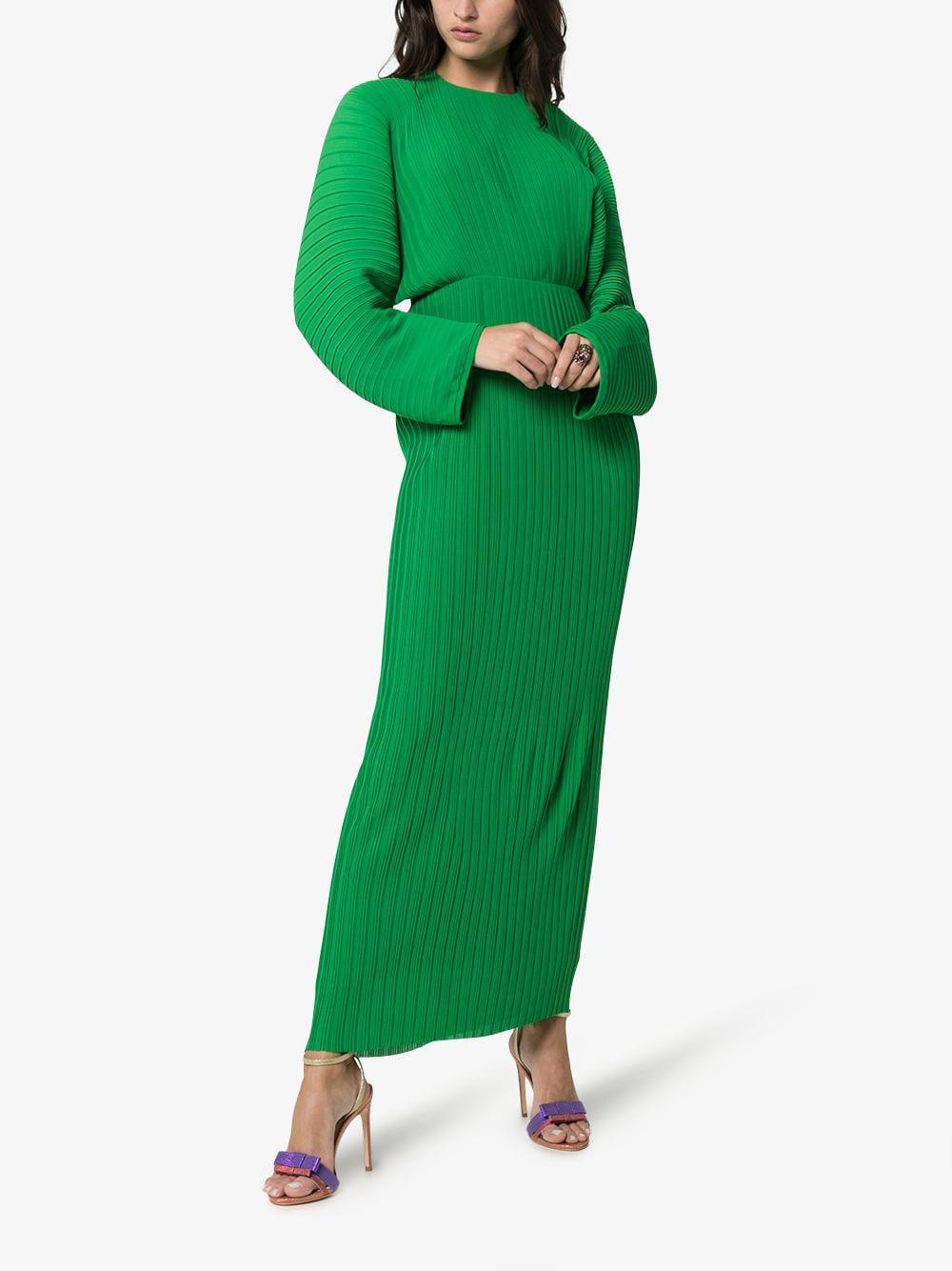 Solace London Mirabelle Micro Pleated Long Sleeve Maxi Dress in Green - Lyst