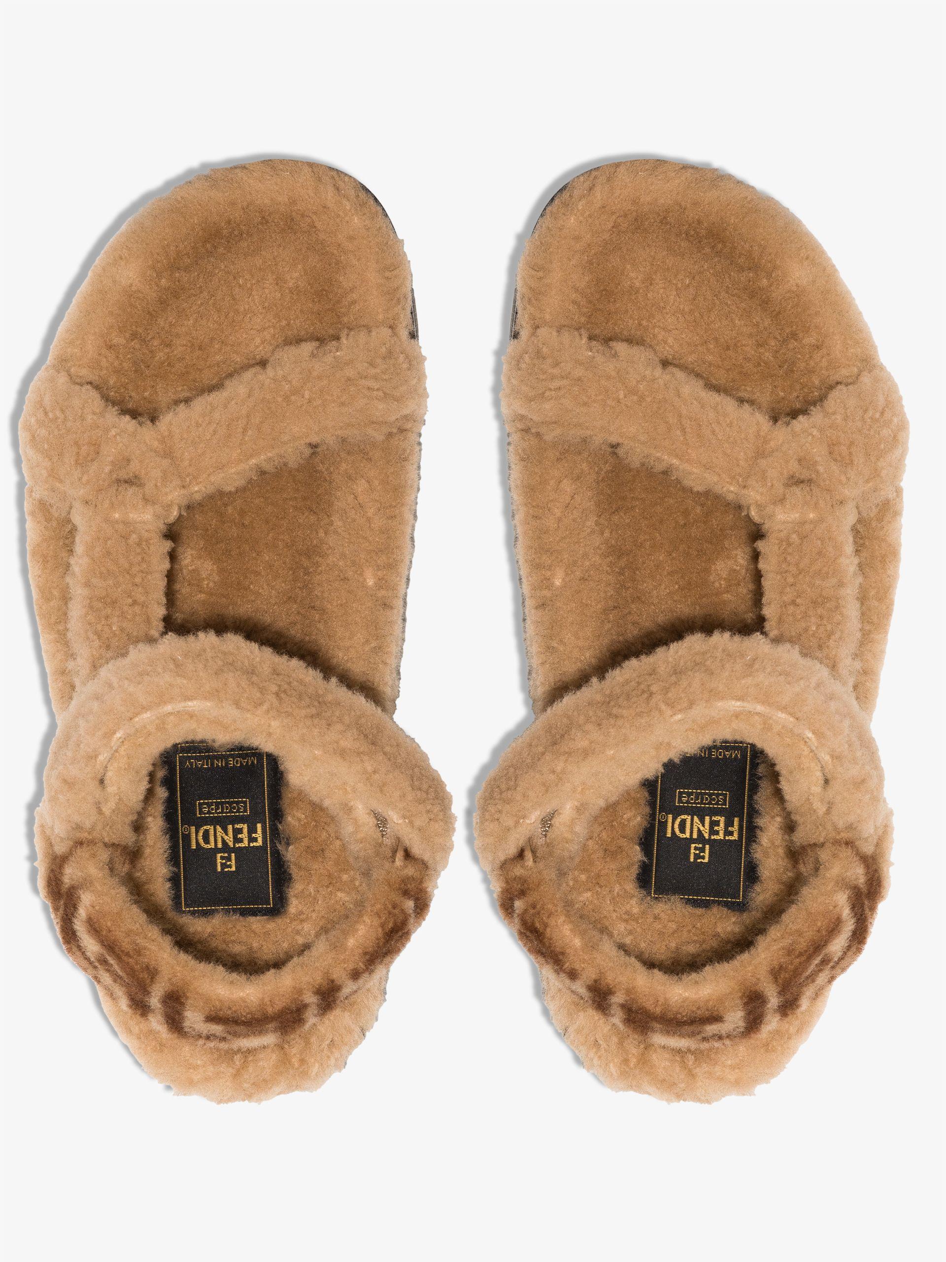 Fendi Neutral Shearling Sandals - Women's - Leather/rubber | Lyst