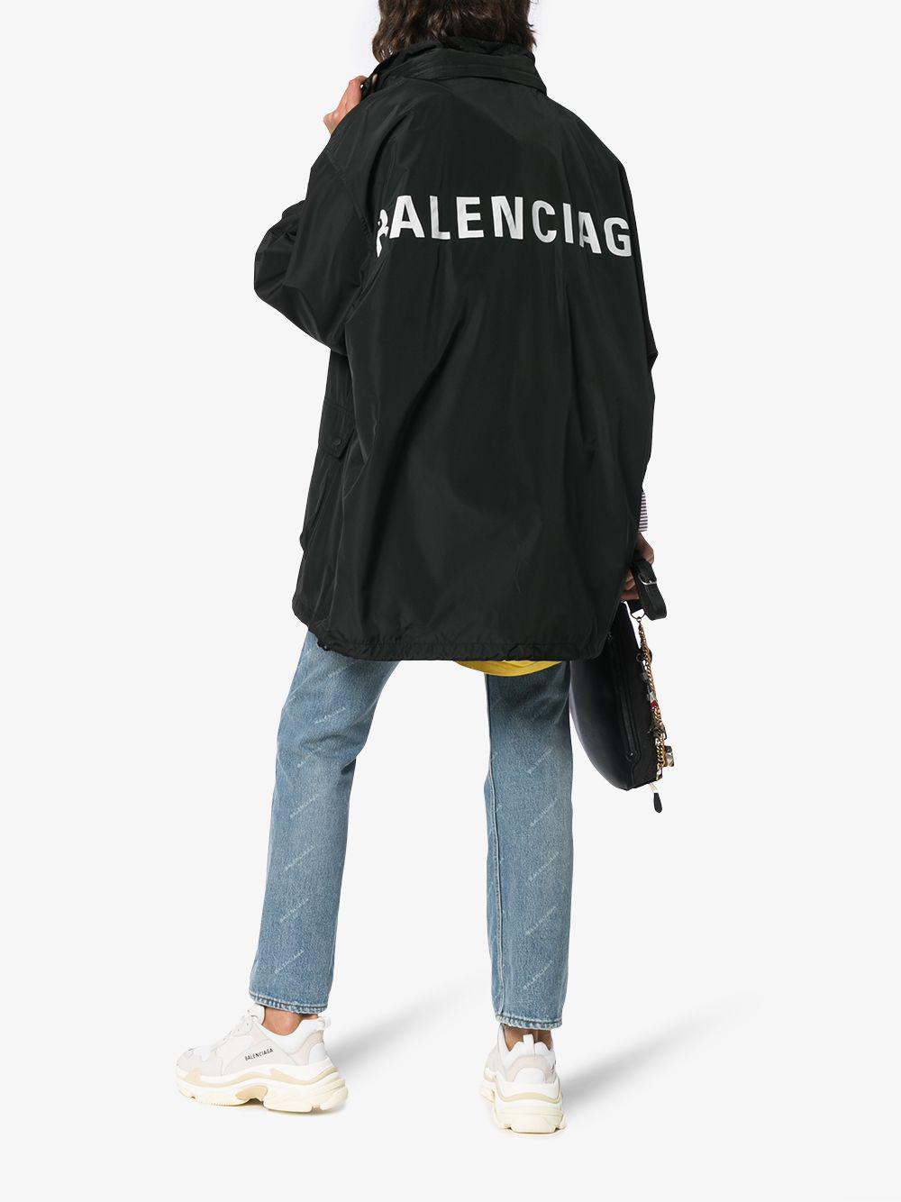 Balenciaga Long Print Hooded Jacket in Black | Lyst