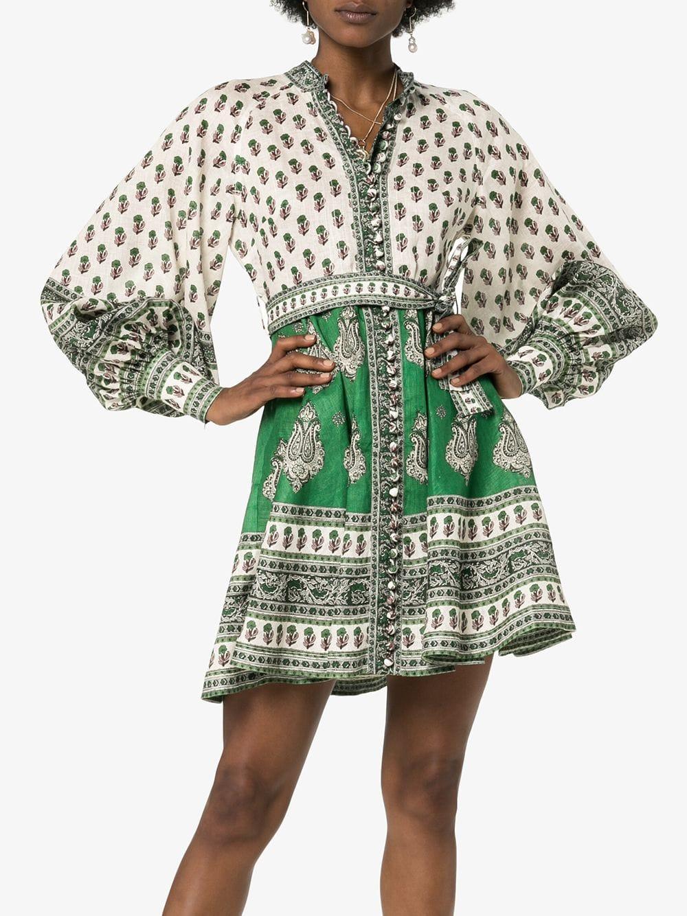Zimmermann Amari Paisley print Mini Dress in Green Lyst
