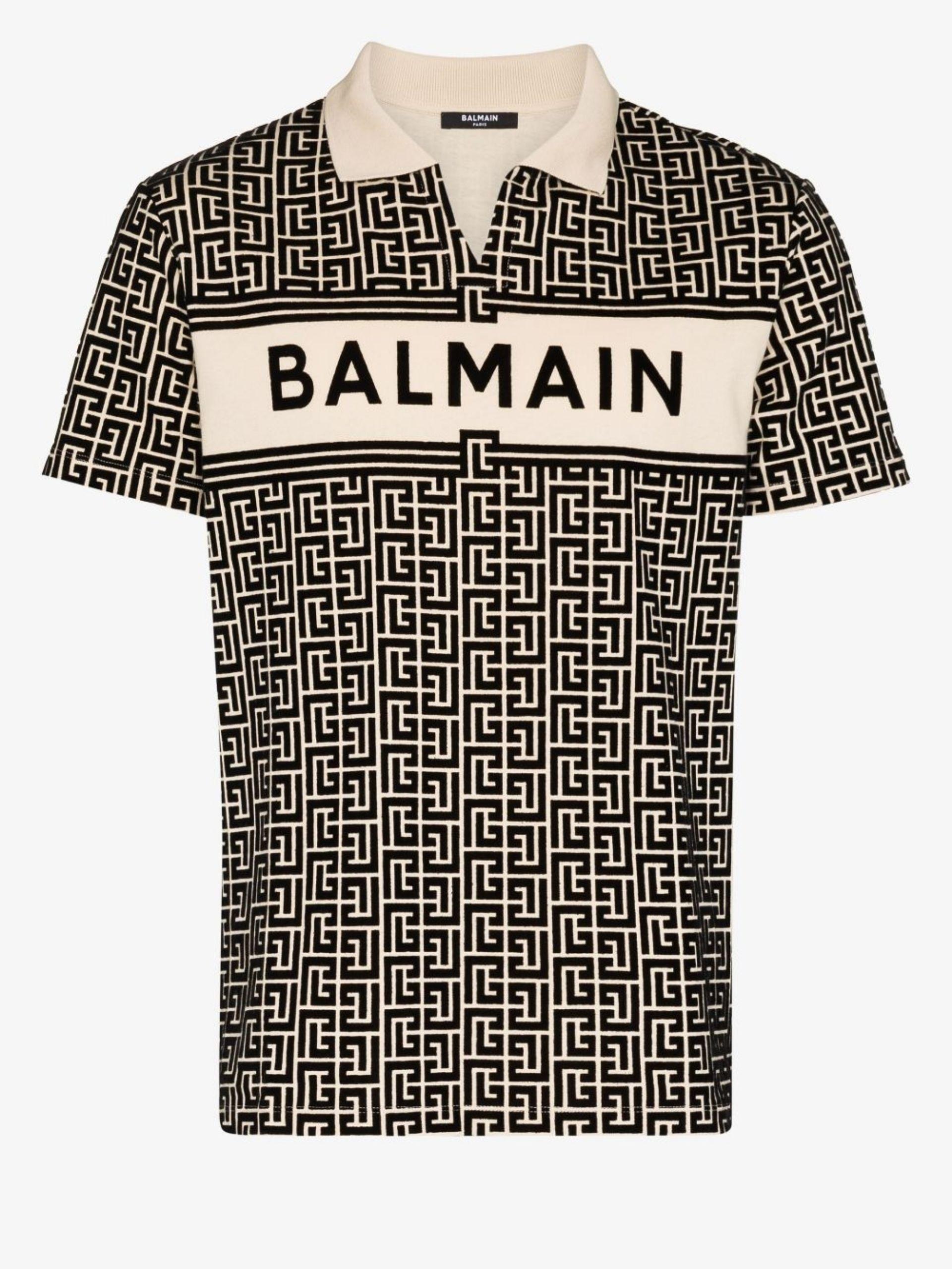 Balmain Flocked Monogram Polo Shirt in Black for Men | Lyst