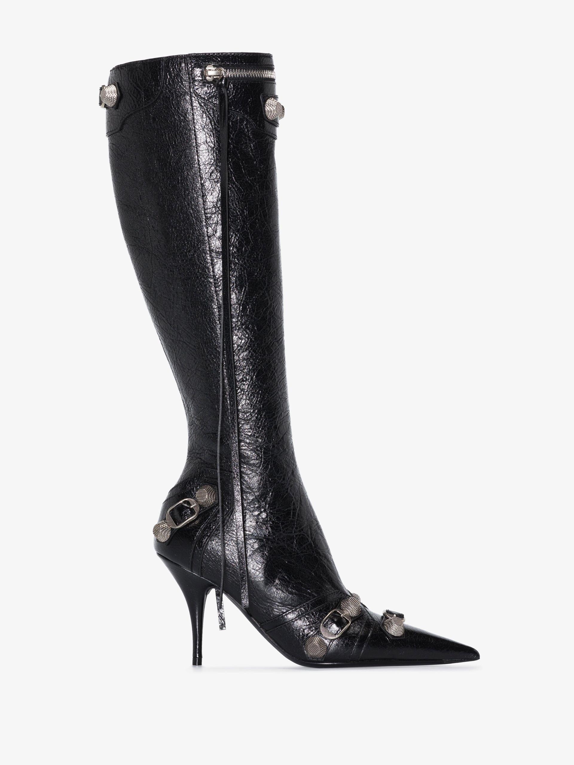 Balenciaga Black Cagole 90 Leather Knee-high Boots | Lyst