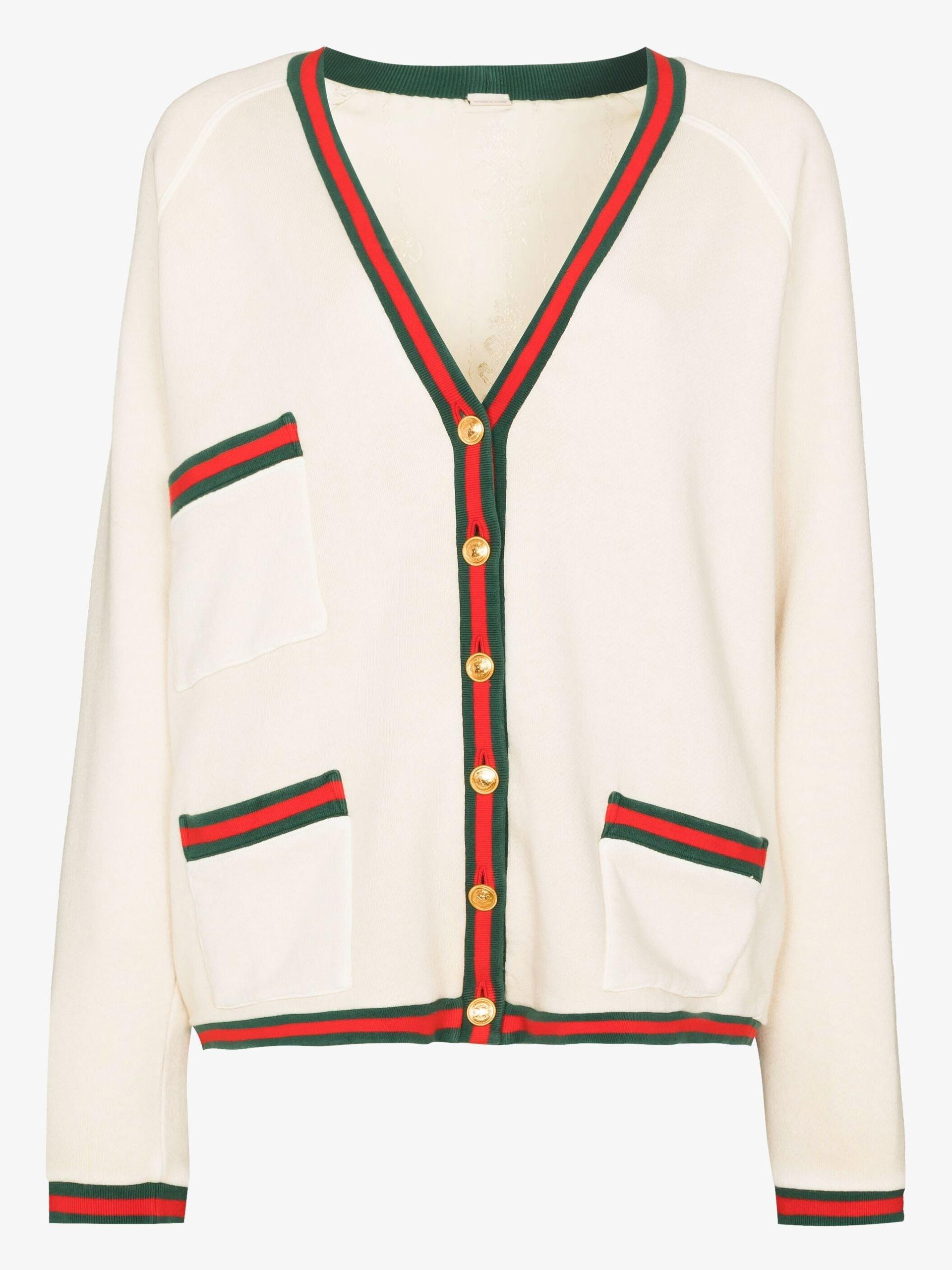 Gucci Neutral Web Trim Cotton Cardigan - Women's - Cotton/viscose in  Natural | Lyst