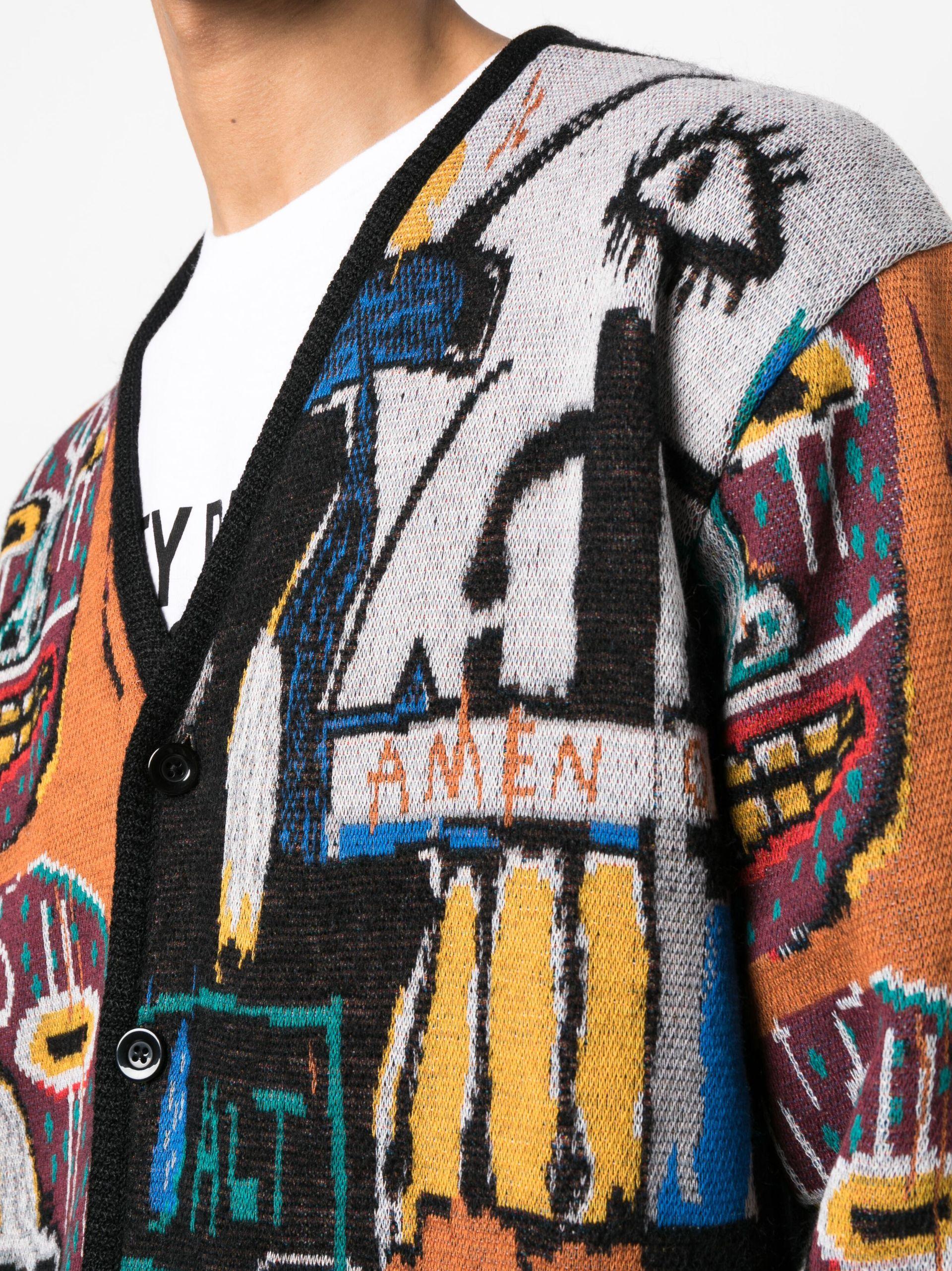 Wacko Maria X Jean-michel Basquiat Black V-neck Cardigan in Gray 