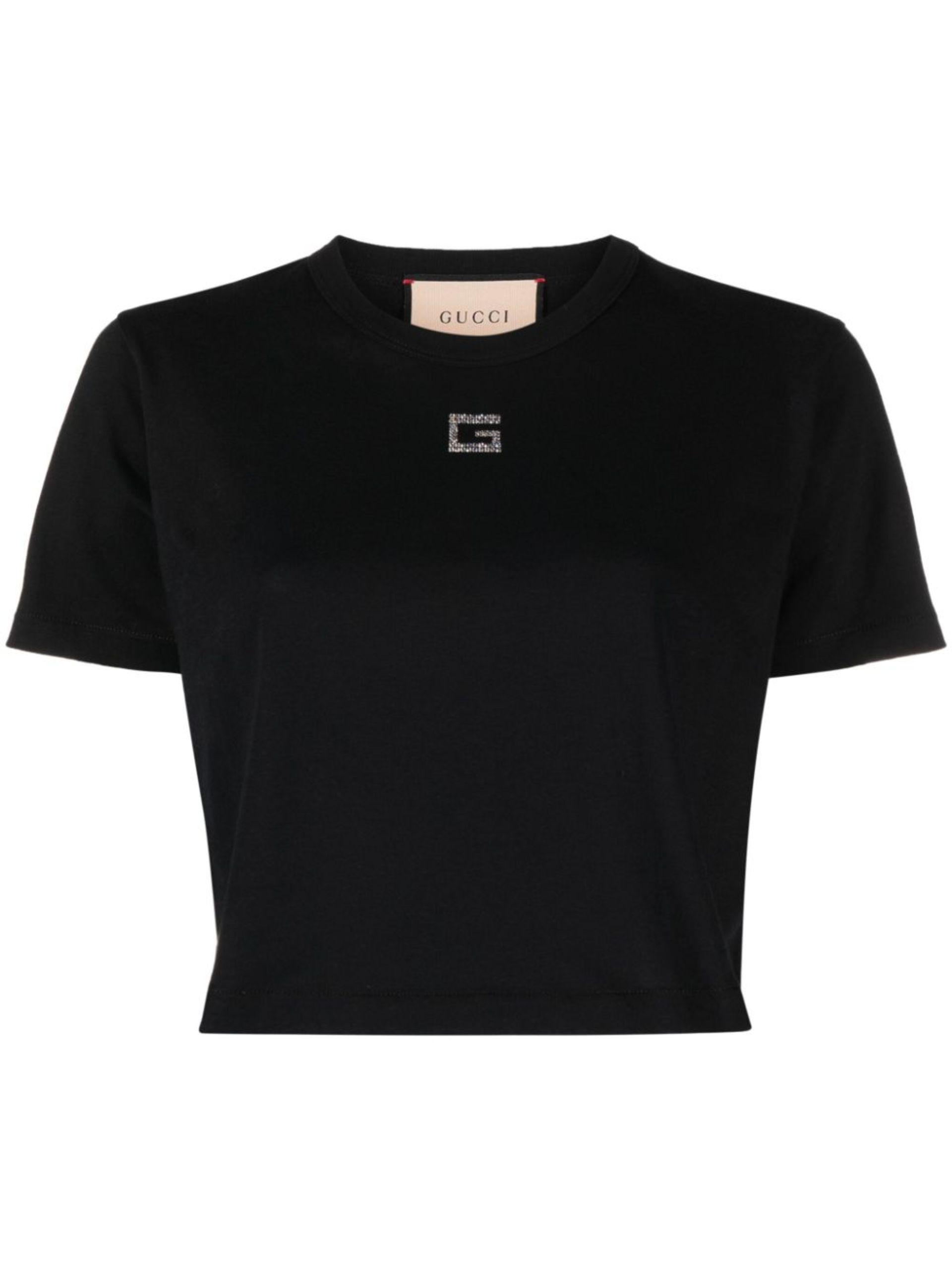 Gucci G Rhinestone-embellished Cotton T-shirt in Black | Lyst UK