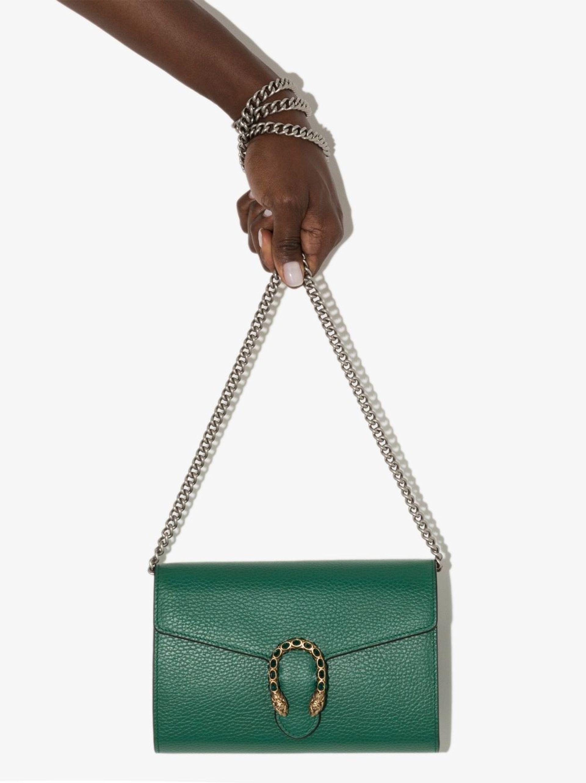 Gucci Dionysus Mini Leather Chain Wallet in Green