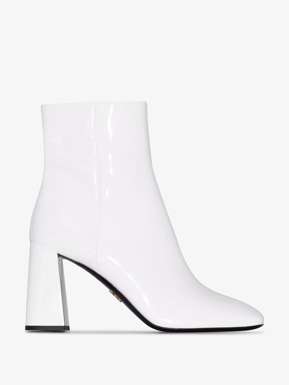 Prada White Patent Leather 85 Ankle Boots - Lyst