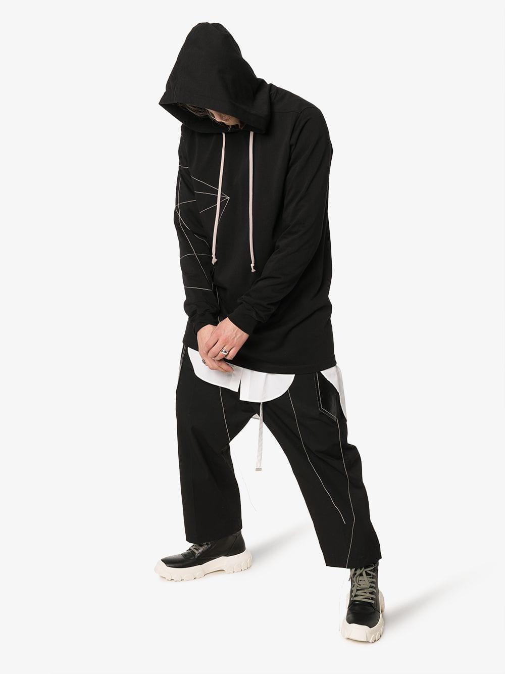 Rick Owens Babel Embroidered Cotton Hoodie in Black for Men - Lyst
