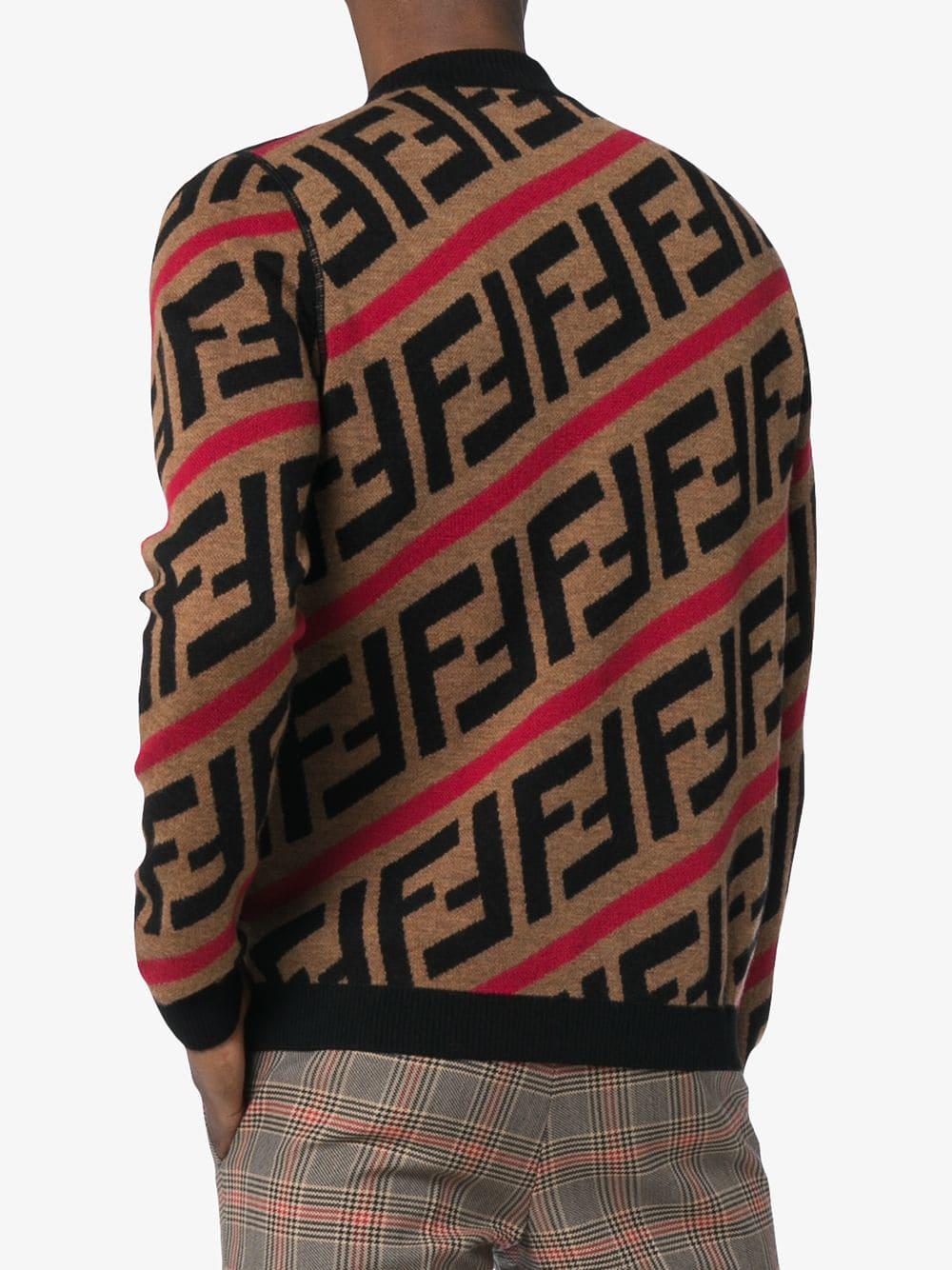 Fendi Wool Ff Logo Diagonal-stripe Sweater in Red for Men - Lyst