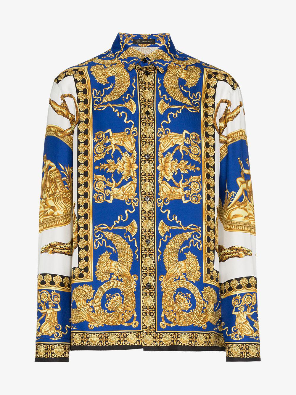 versace silk floral barocco shirt blue