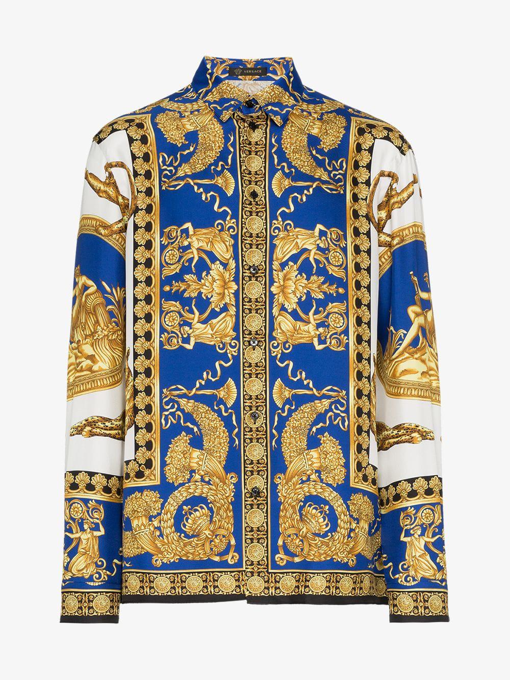 Versace Printed Silk Shirt in Blue for 
