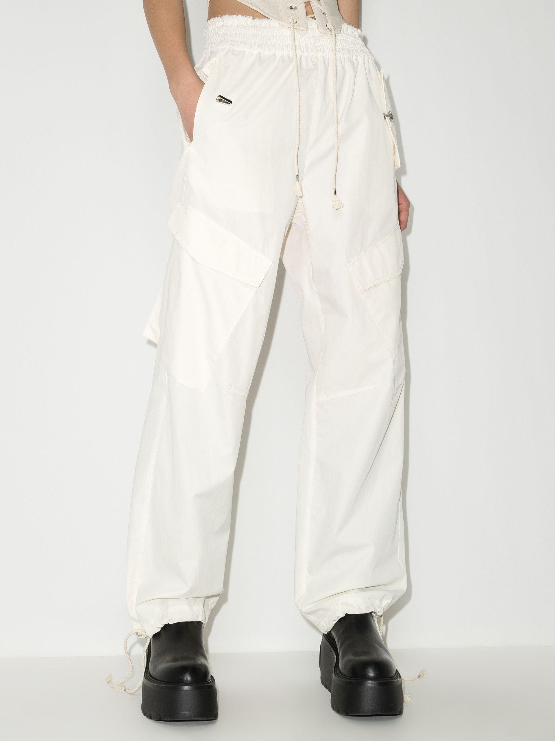 Wide Leg Cargo Trousers in White 
