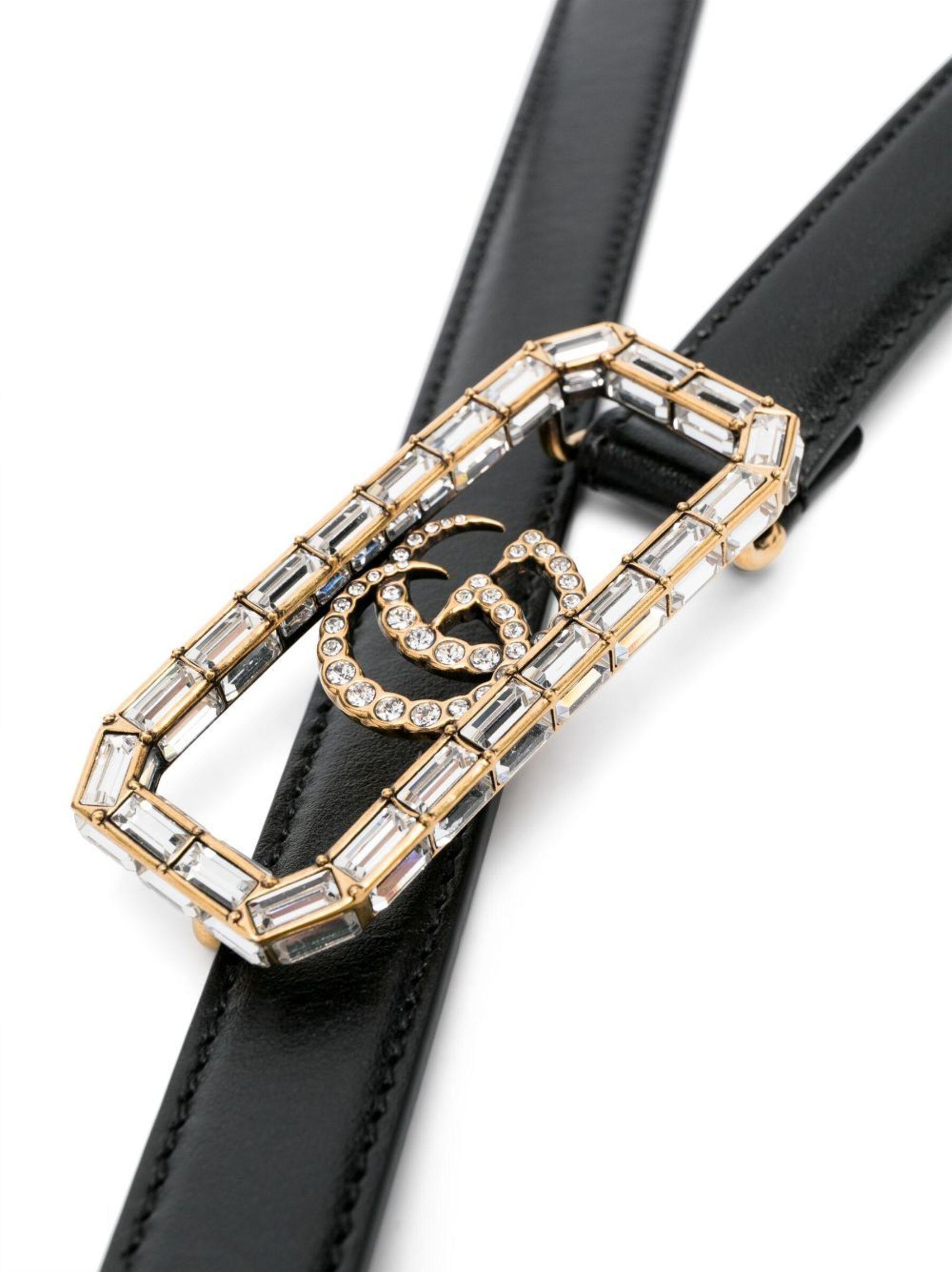 Leather belt with pearl Double G