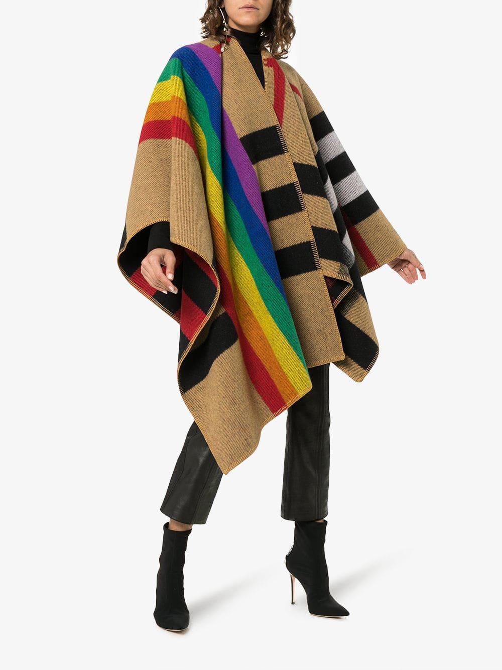 Burberry Cashmere Rainbow Vintage Check Poncho in Brown | Lyst