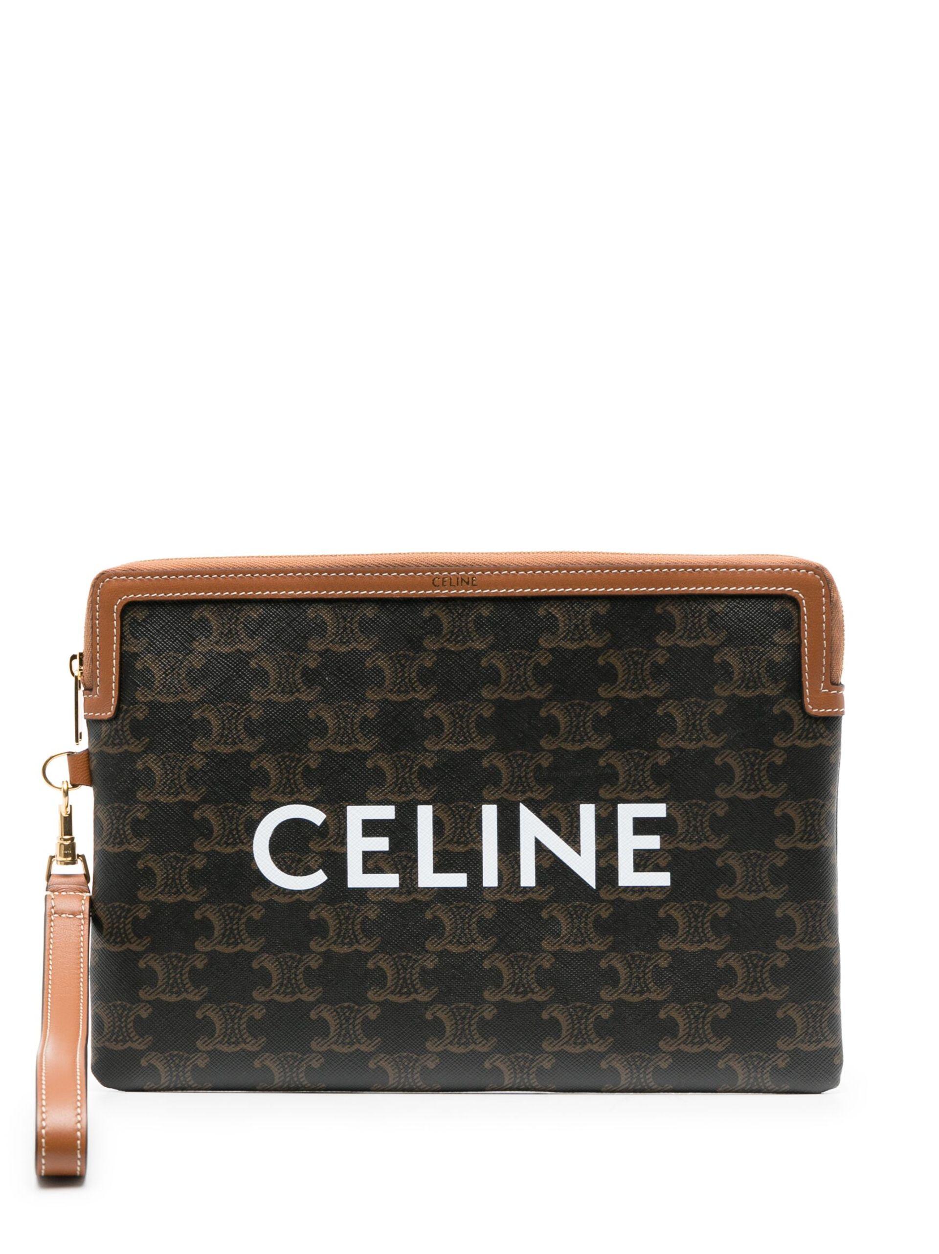 Celine Black Triomphe Canvas Leather Pouch | Lyst