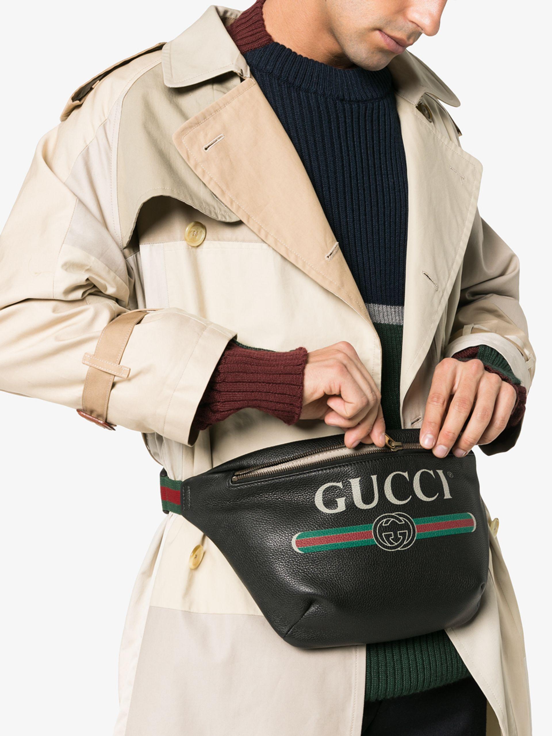Gucci Leather Black Medium Logo Belt Bag for Men - Lyst