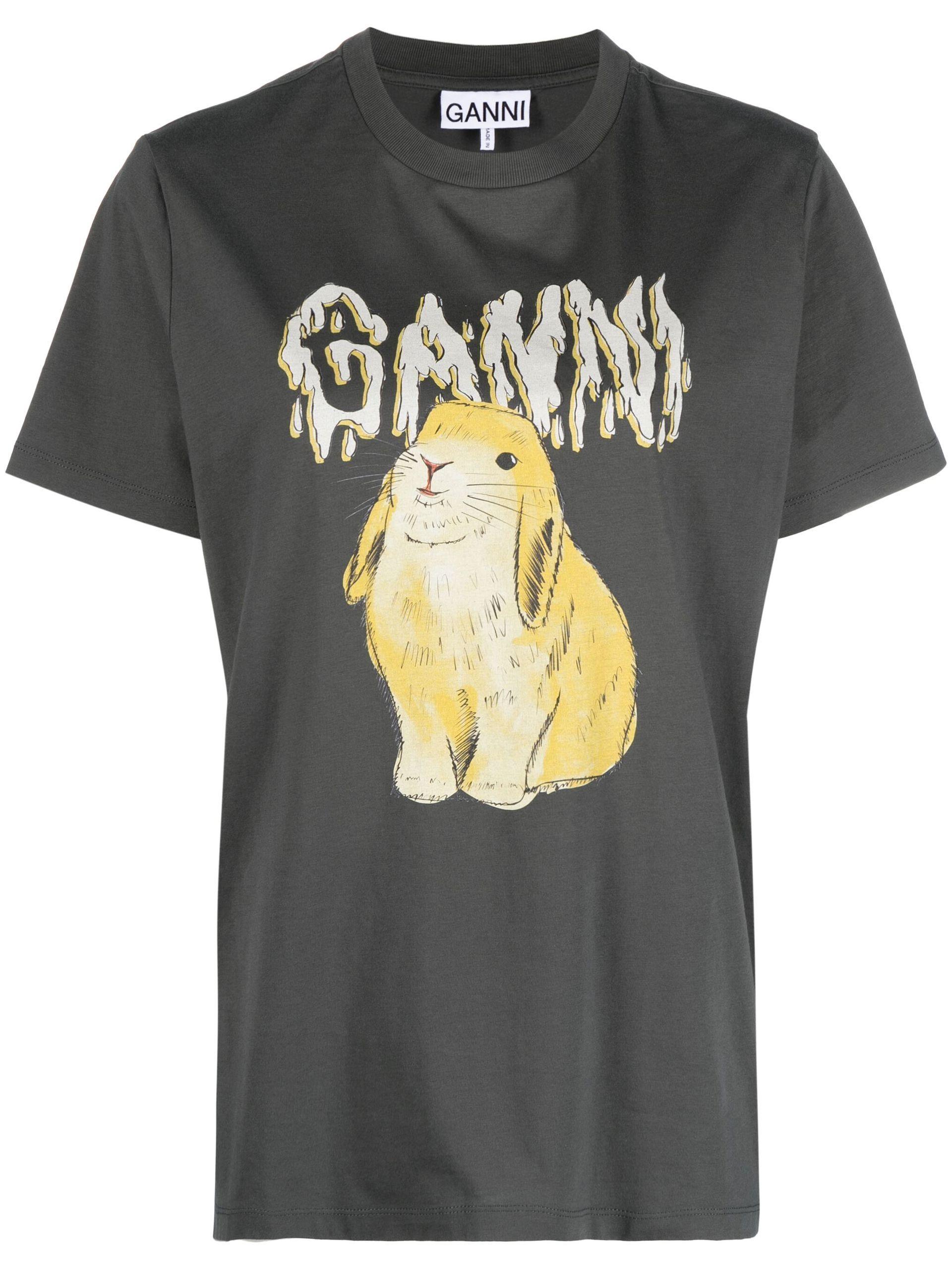 Ganni Bunny Logo Organic Cotton T-shirt in Black | Lyst