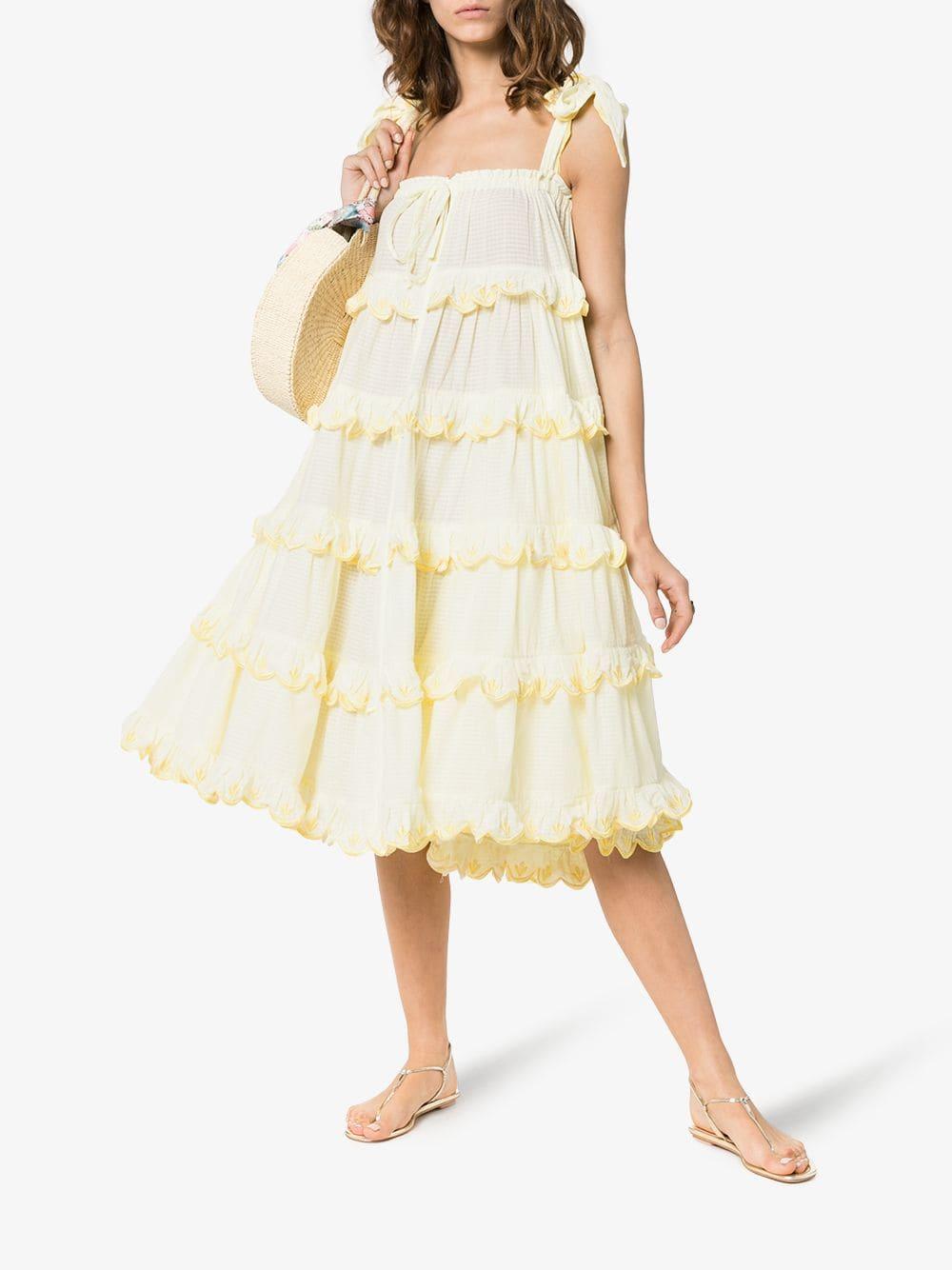 Innika Choo Iva Biigdres Scallop Frill Midi Dress in Yellow Lyst
