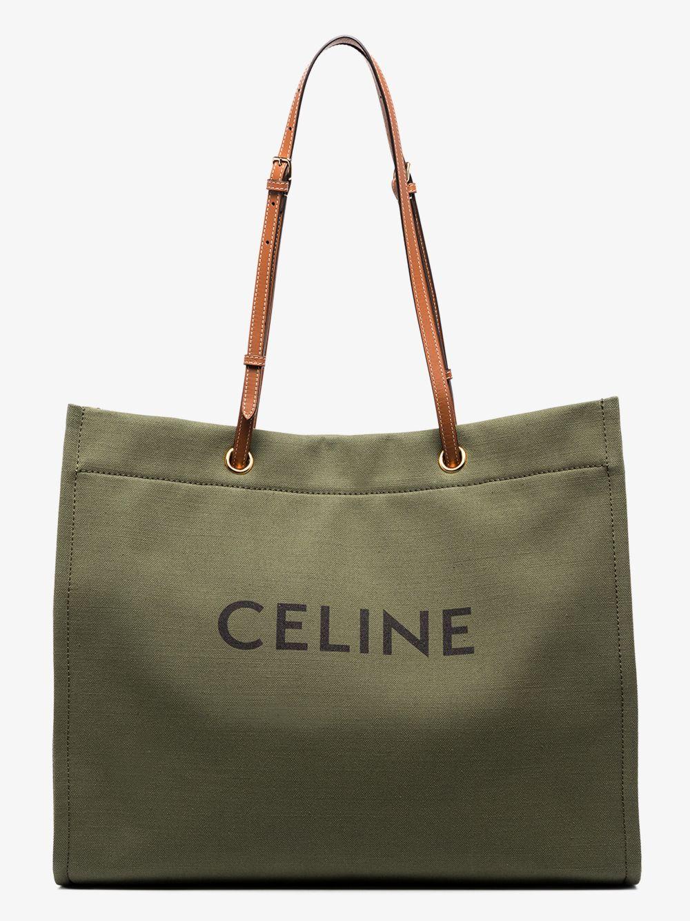 Celine Khaki Squared Cabas Tote Bag in Green | Lyst