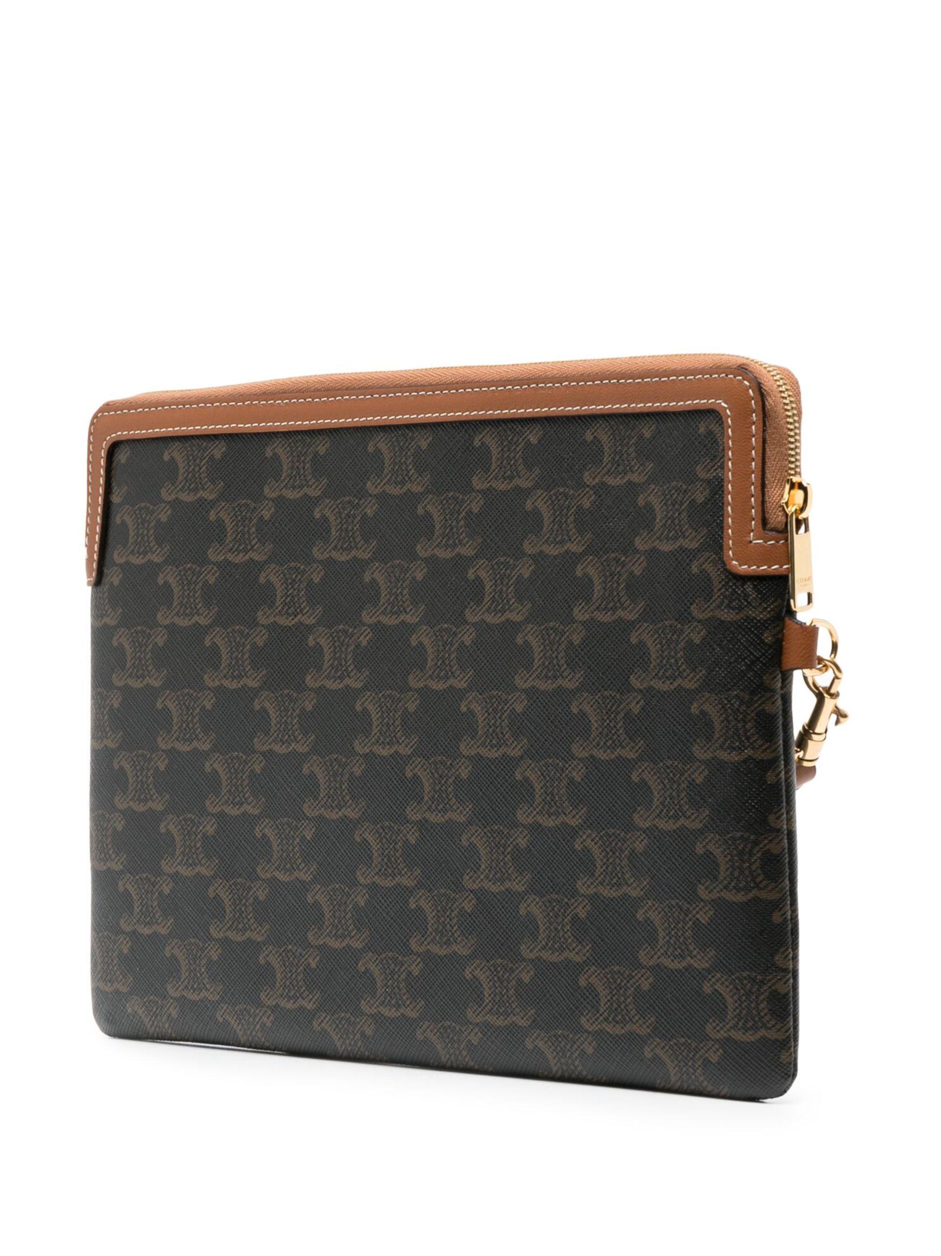 Celine Black Triomphe Canvas Leather Pouch Lyst
