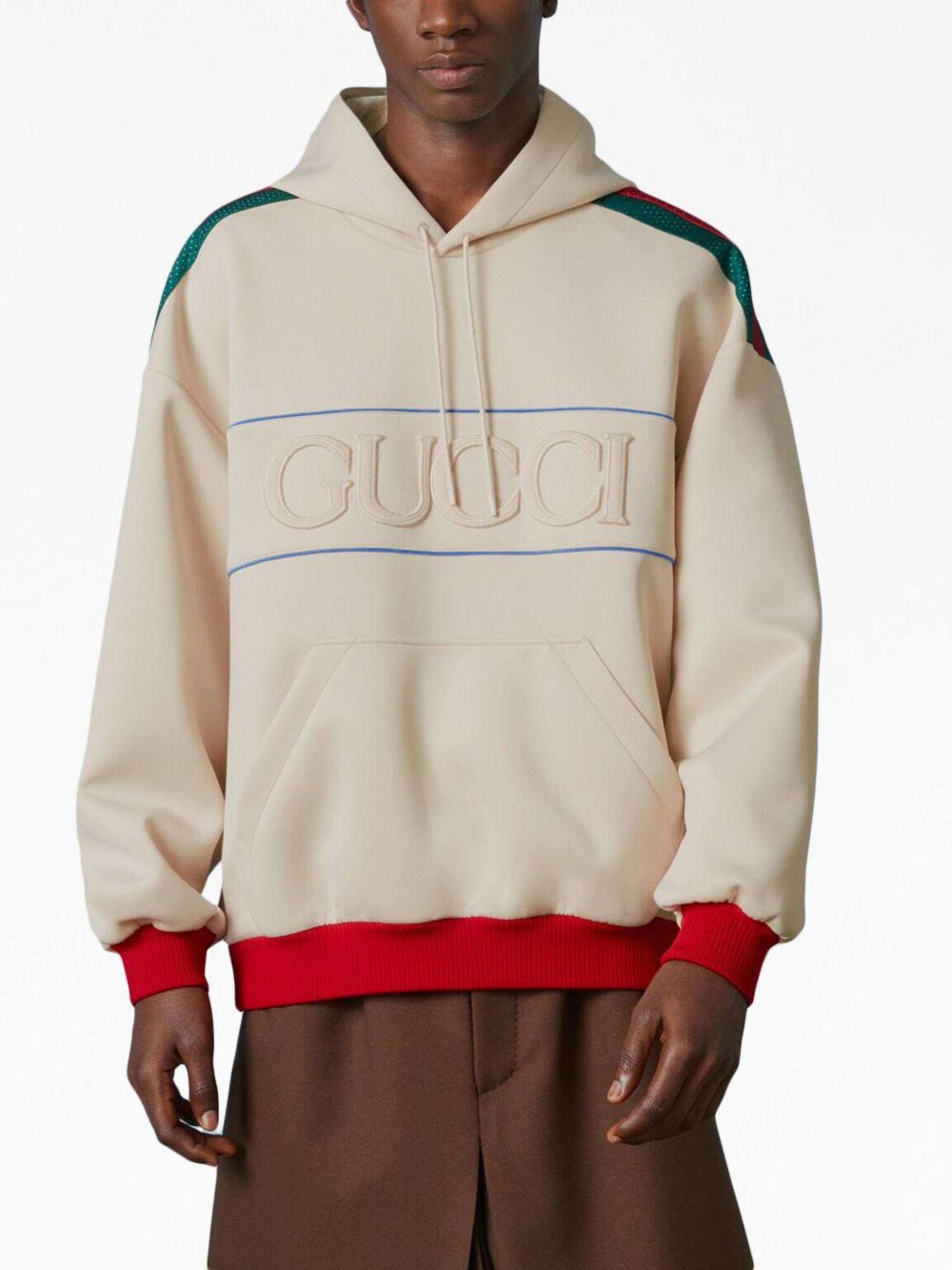 Gucci Logo-embossed Hoodie in Natural for Men | Lyst