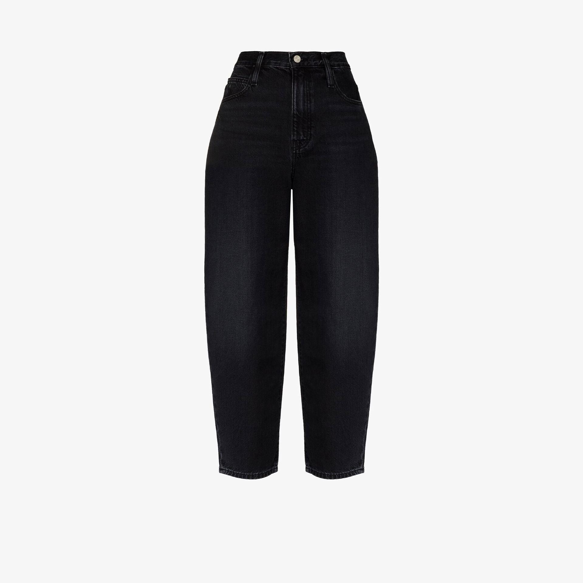 FRAME Denim Black Ultra High Rise Barrel Jeans Lyst