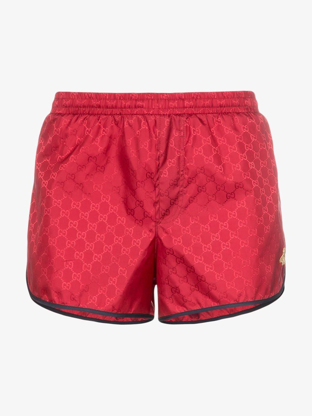 Gucci Monogram Bee Embroidery Swim Shorts in Red for Men | Lyst
