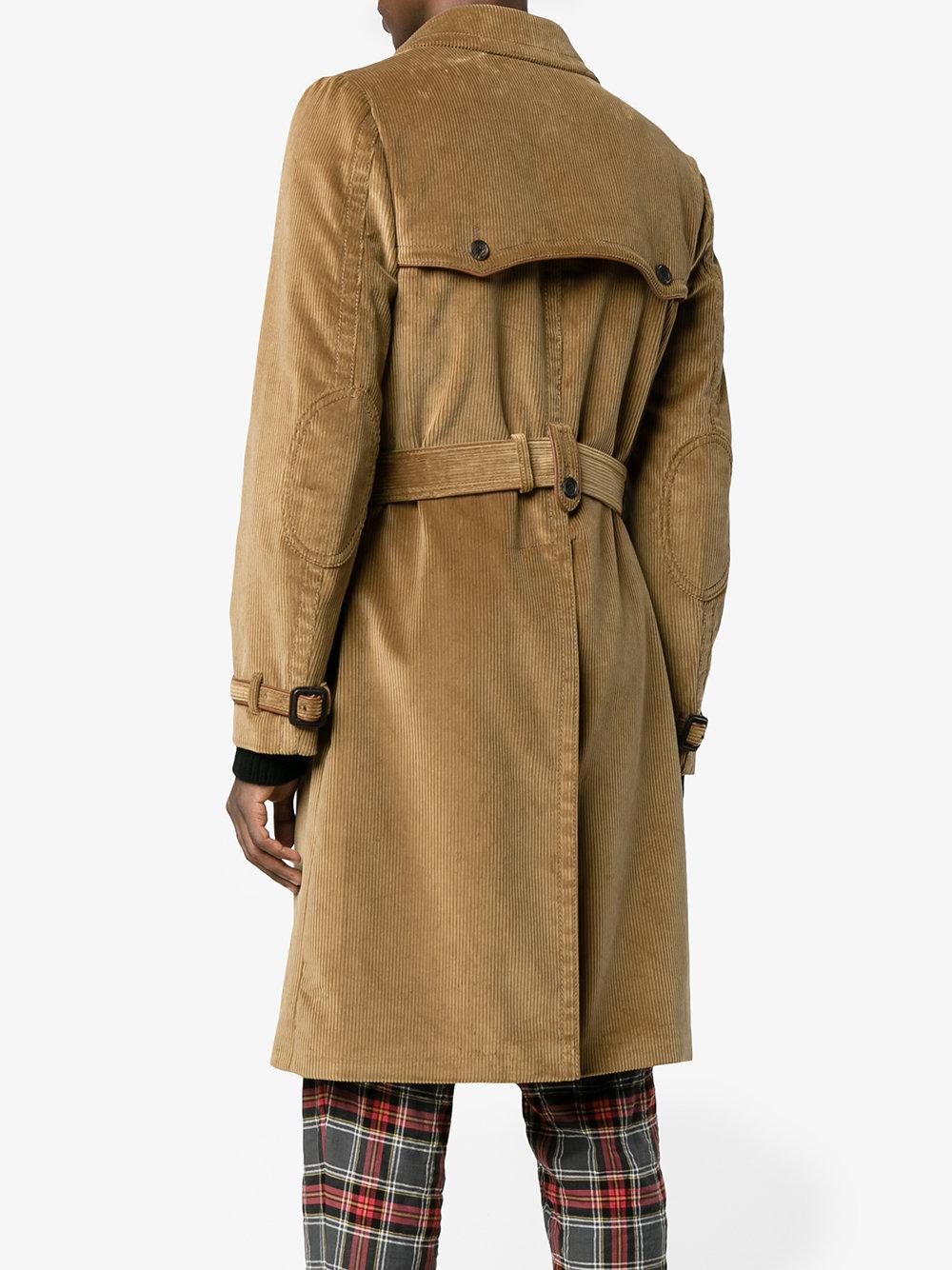 Prada Corduroy Trench Coat With Leather Detail in Brown for Men - Lyst
