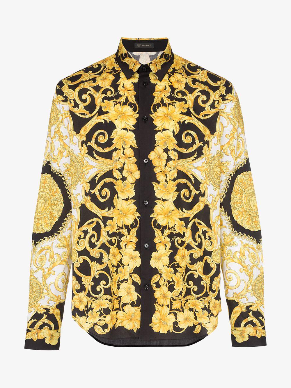 Versace Baroque Print Cotton Shirt in Yellow for Men - Lyst