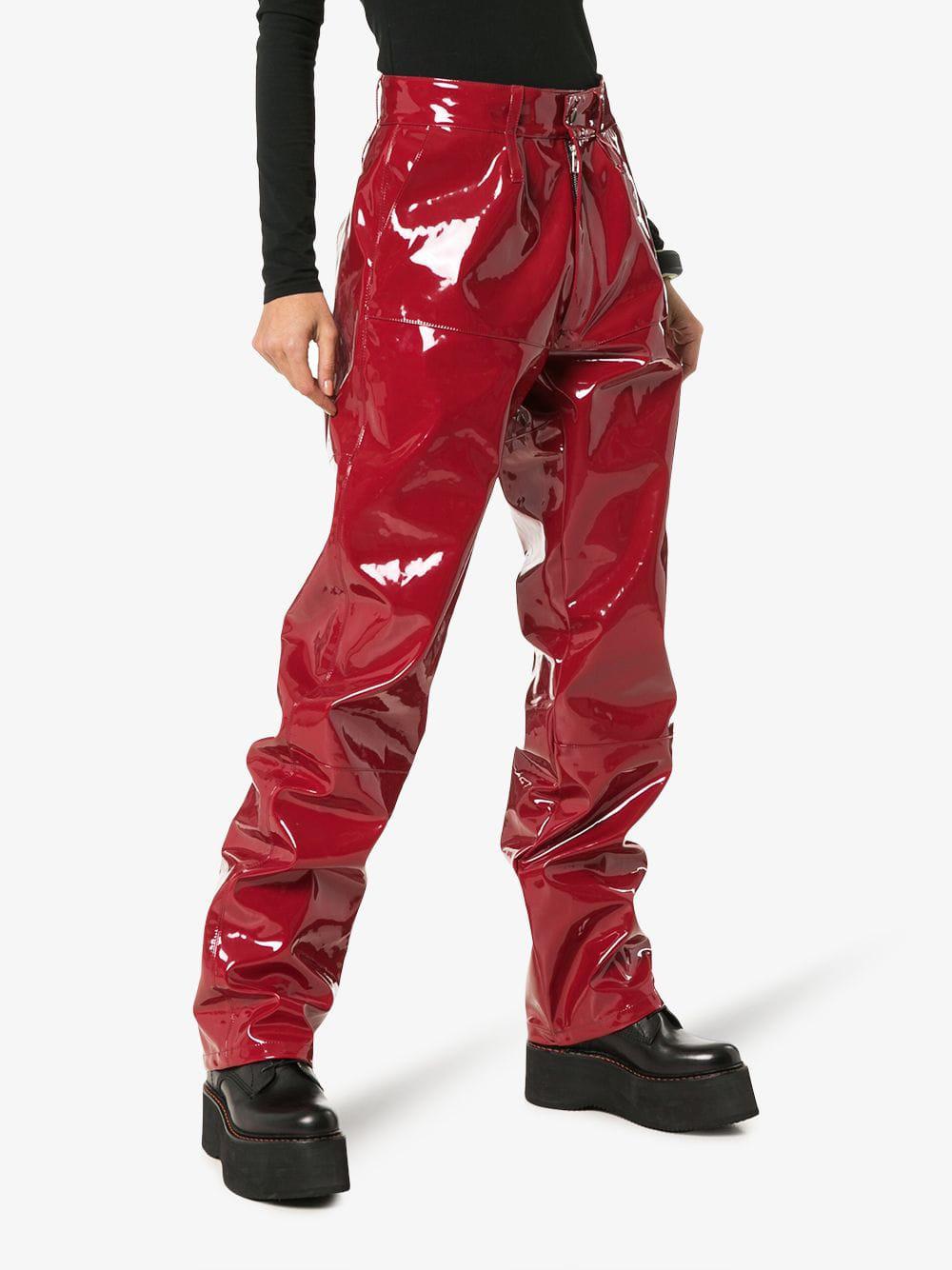 red high waisted vinyl pants