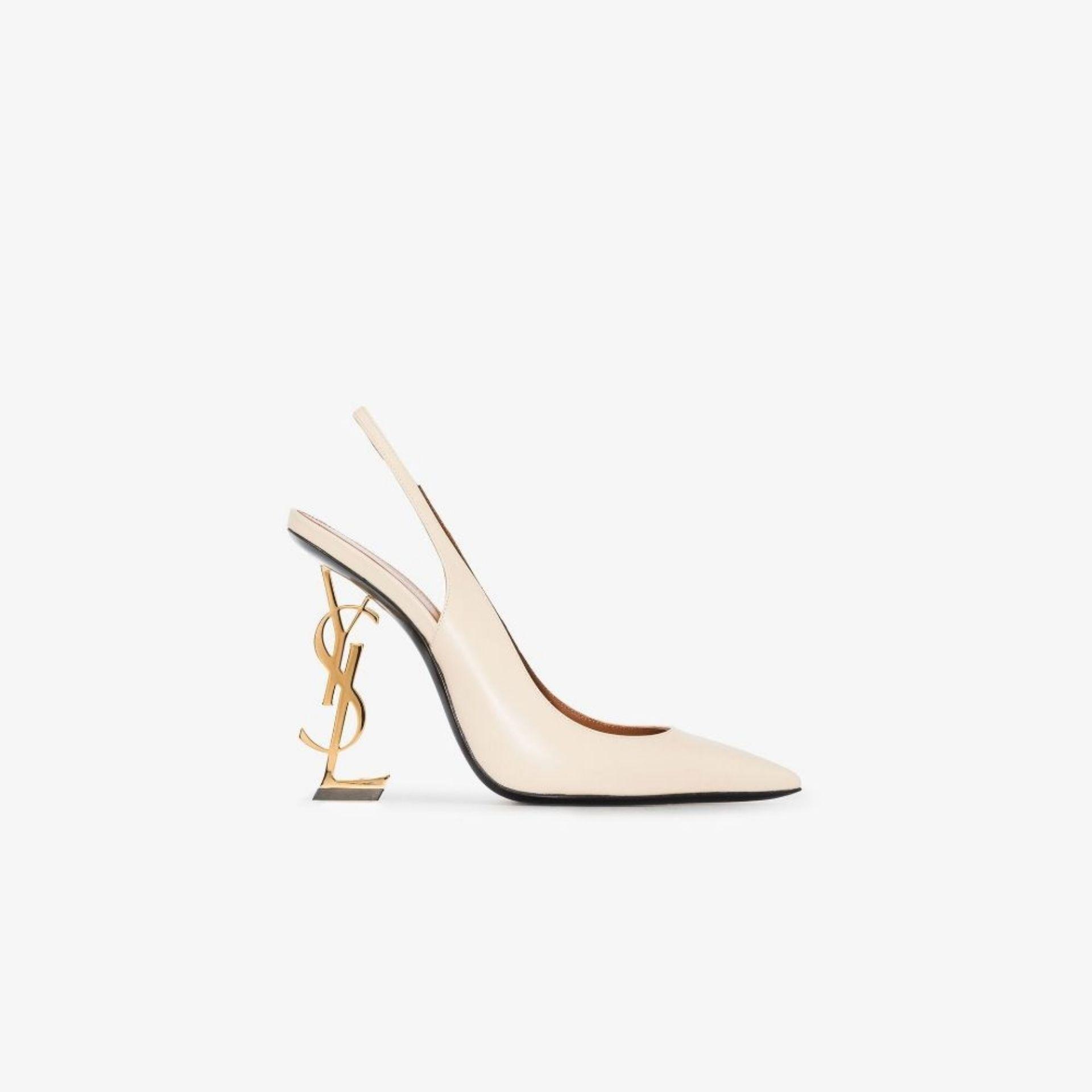 Saint Laurent Neutral Opyum 110 Leather Slingback Pumps in Natural
